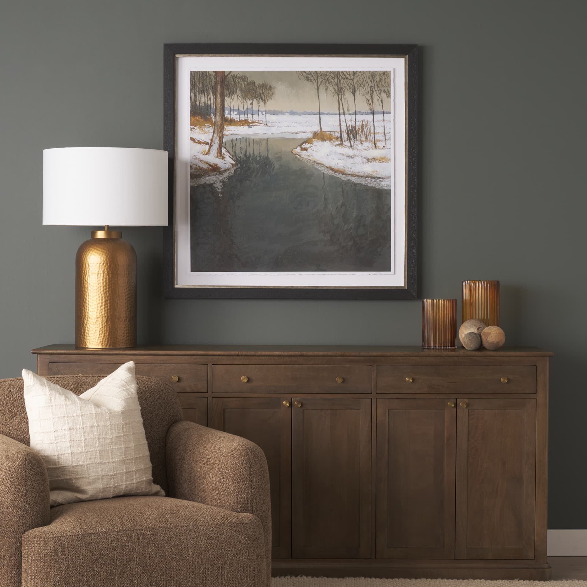 Winter Shadow by Mercana Studio Hand Embelished Framed Artwork Matted under Glass — in a styled room