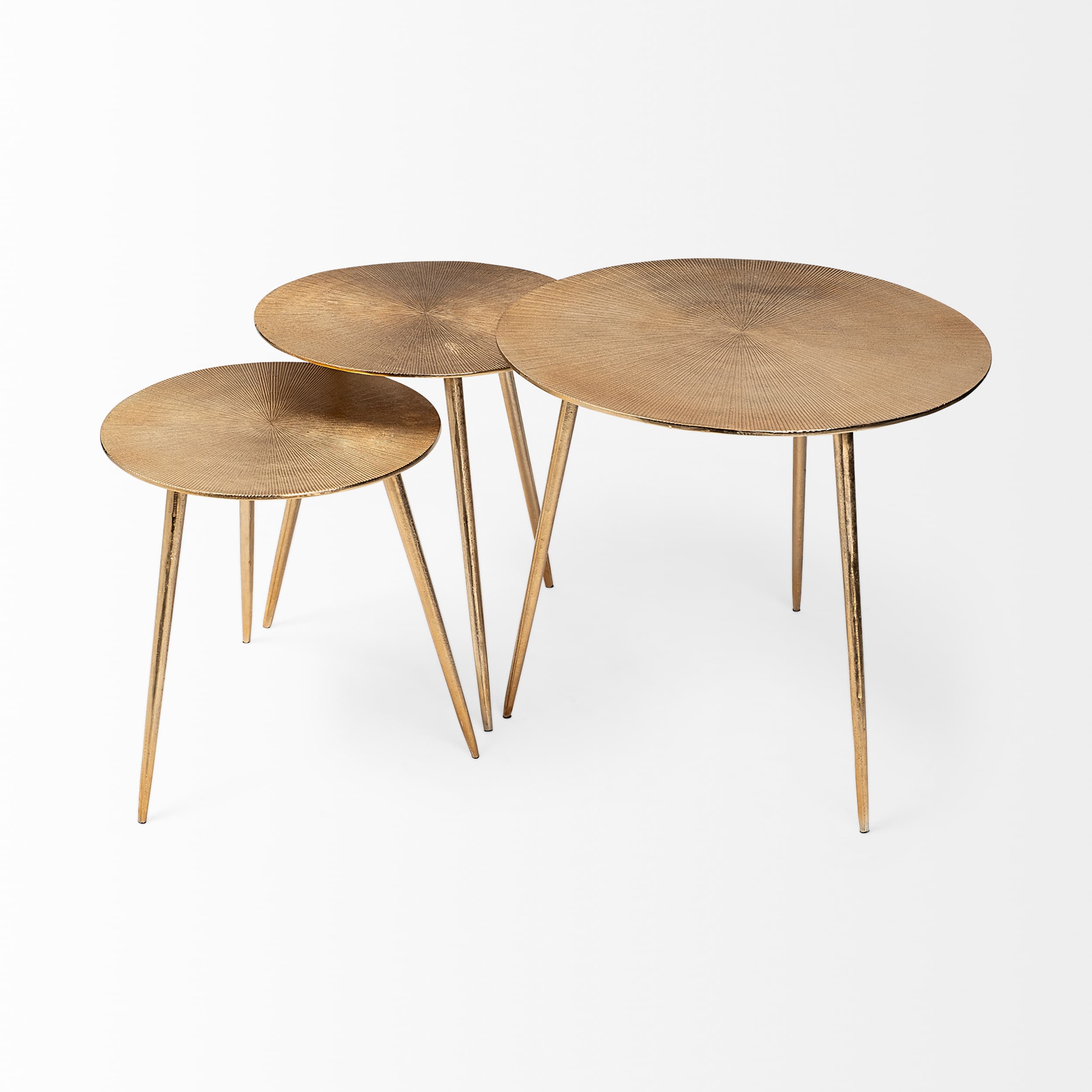 Reva III (Small) 16L x 16W Gold Round Top Cast Aluminum Accent Table — product photograph