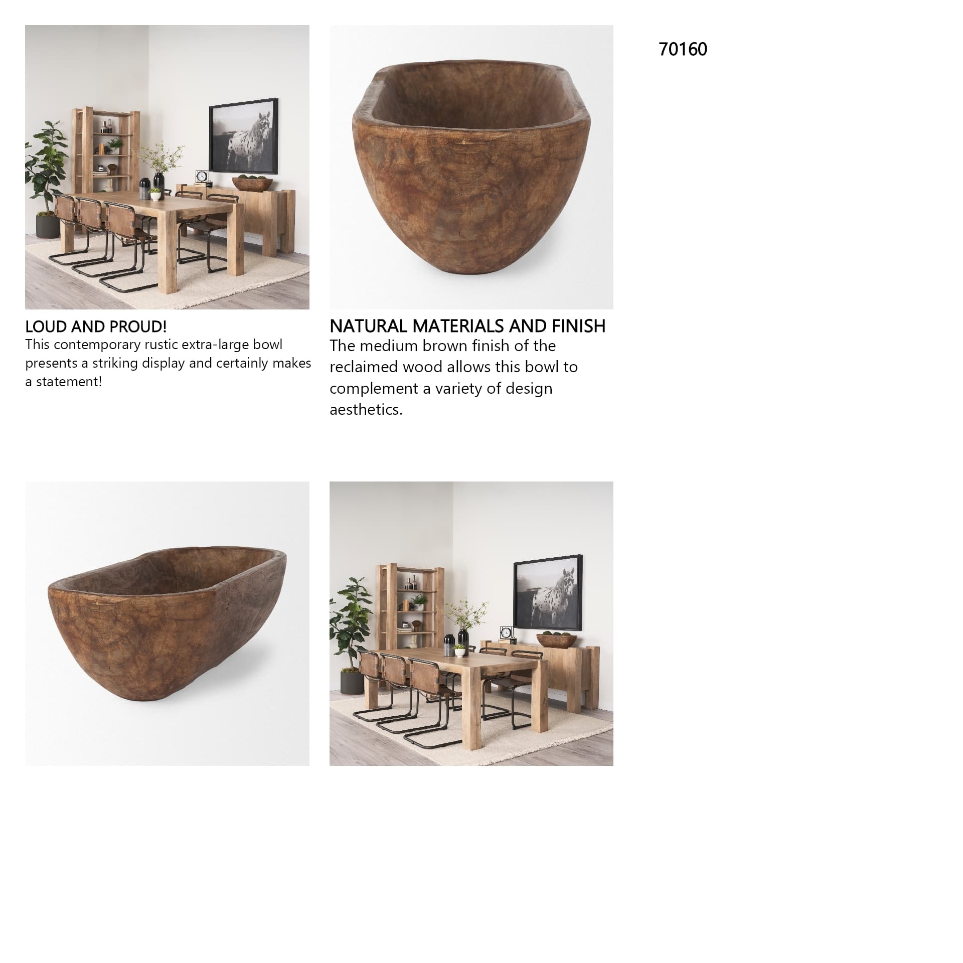 Athena Extra Large Oblong Medium Brown Reclaimed Wood Bowl — in a styled room