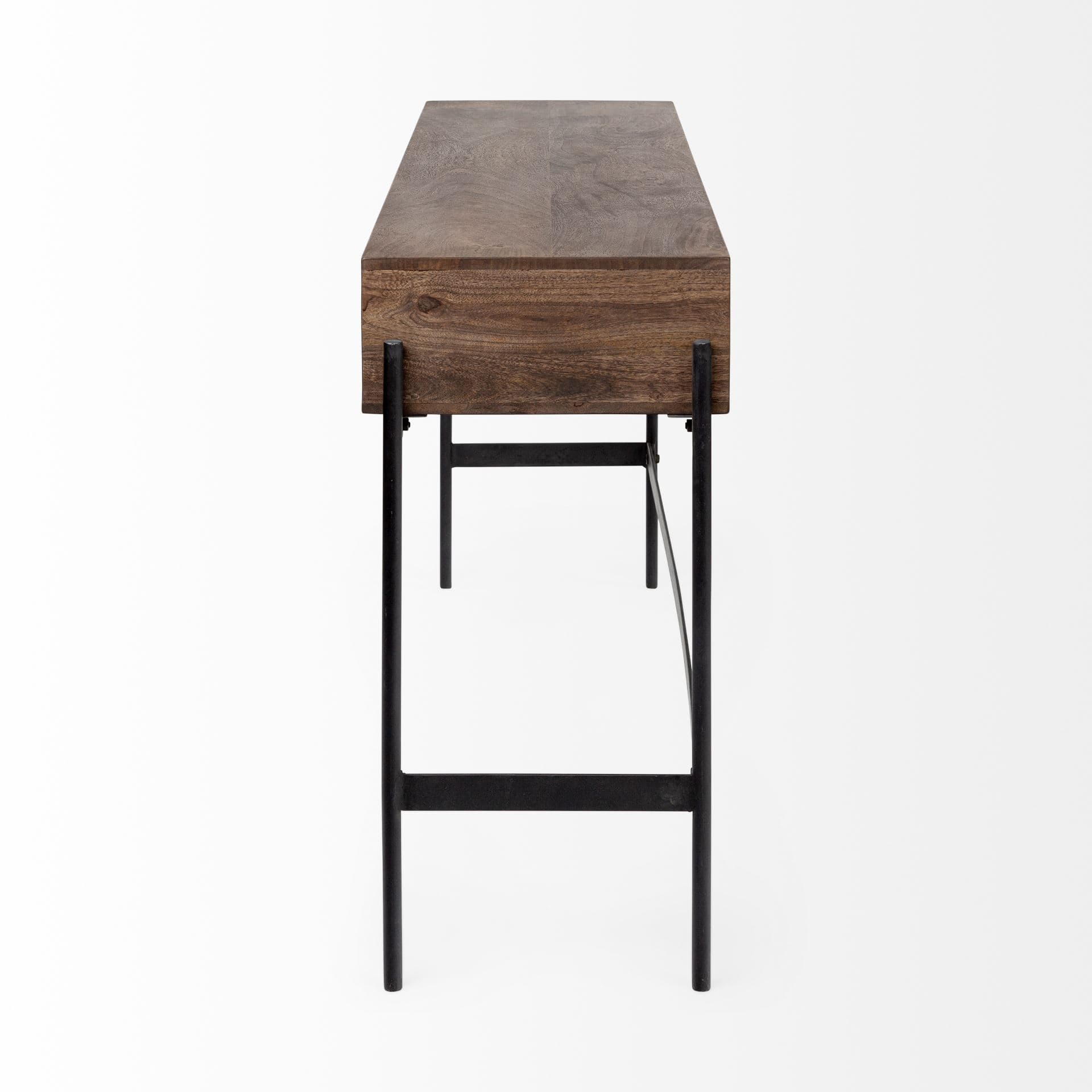 Glenn III 56L x 14W Dark Brown Wood w/ Black Iron Frame, 4 Drawer Console Table — product photograph