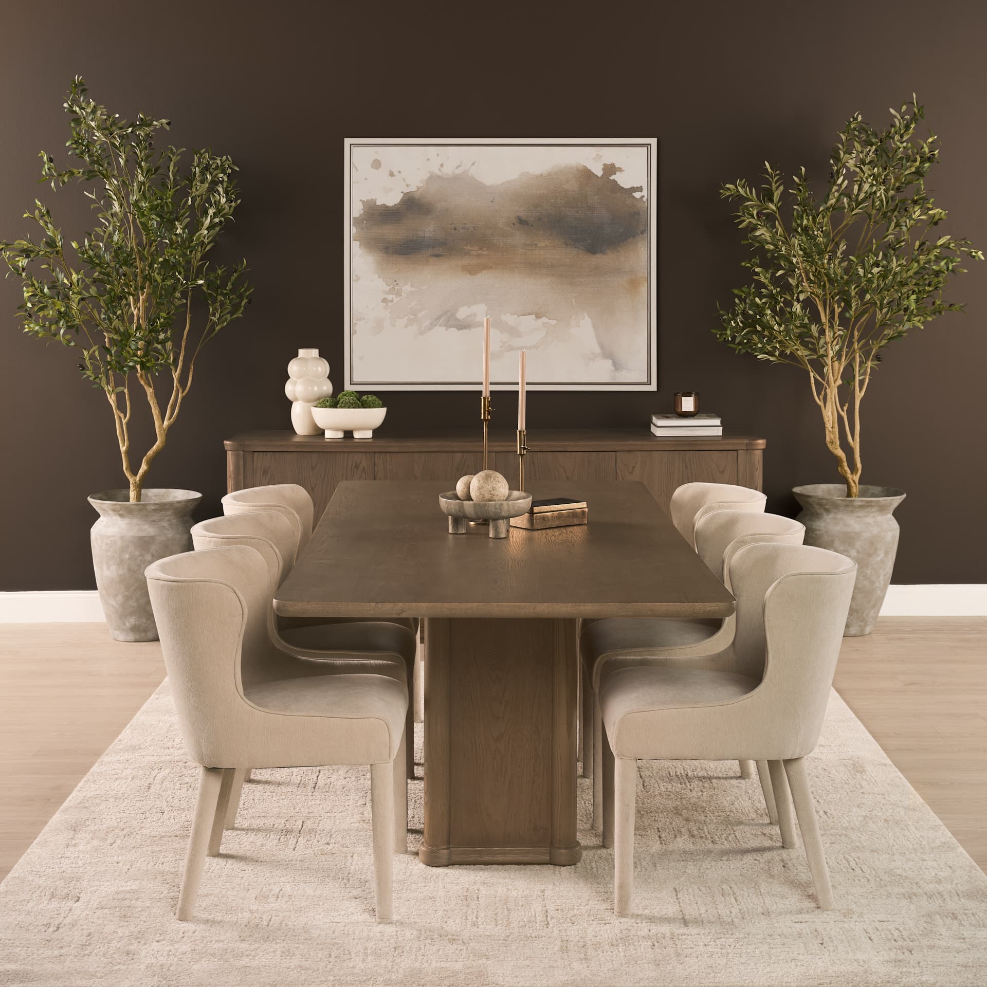 Nolan Wingback Dining Side Chair | Cream Chenille w/ Tapered Wood — product photograph