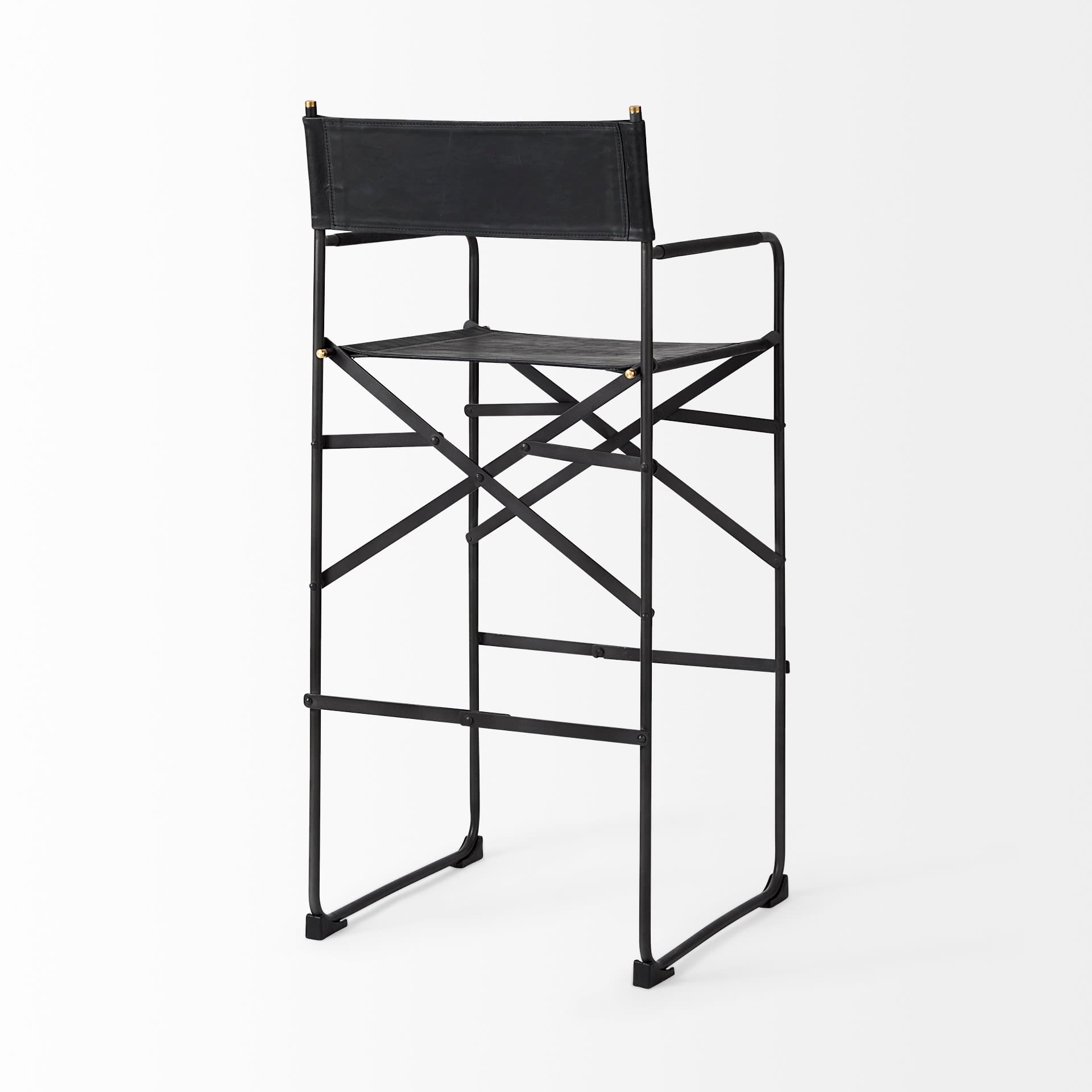 Direttore Backless 44.1in Seat Bar Stool | Black Leather w/ Black Iron — product photograph