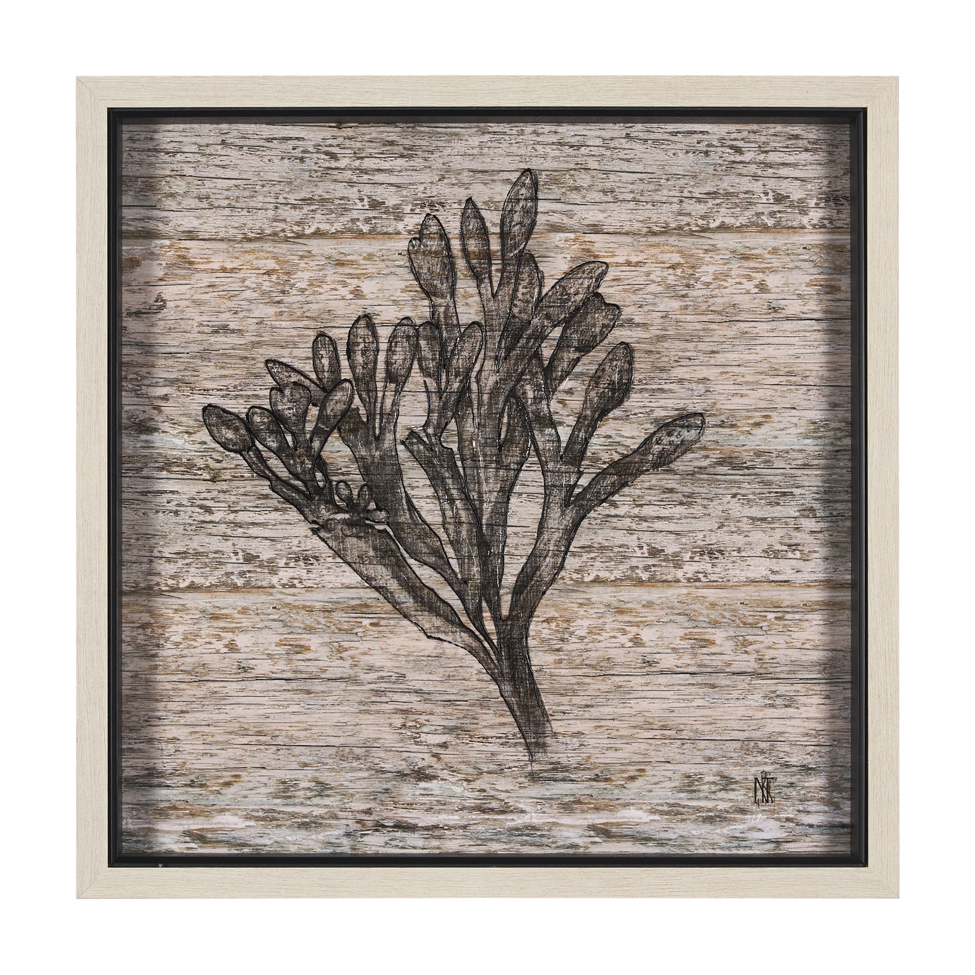 Wood Grain Sea Plant II by Mercana Studio a Hand Embellished Textured Framed Art Print — product photograph