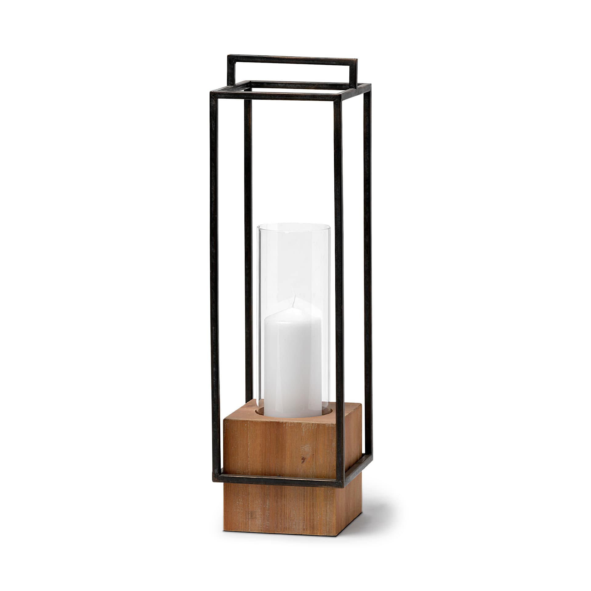 Orionis Large Wood w/ Black Metal Lantern Candle Holder — product photograph