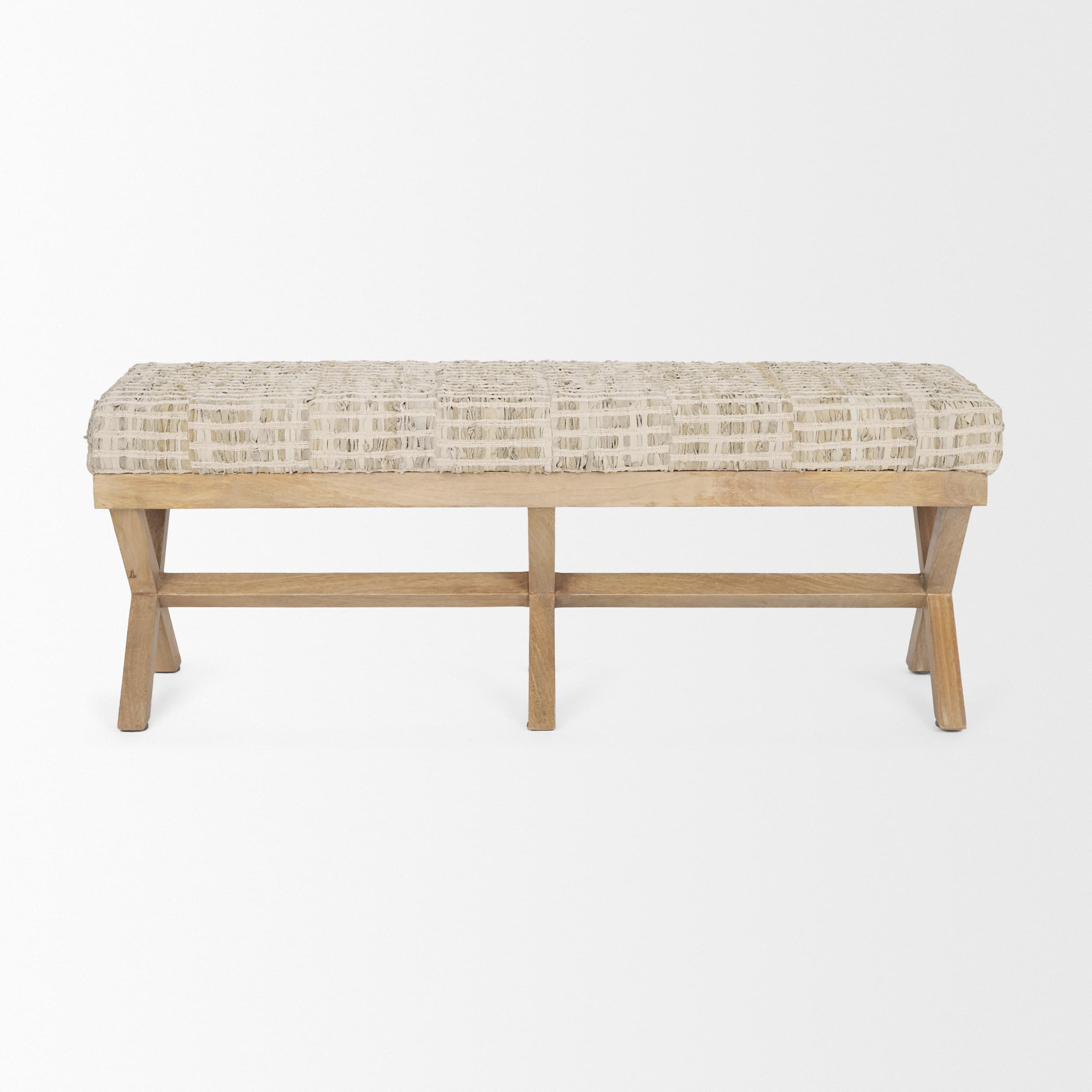 Solis II 50L x 16W Brown Base Beige Woven Leather Cushion Accent Bench — product photograph