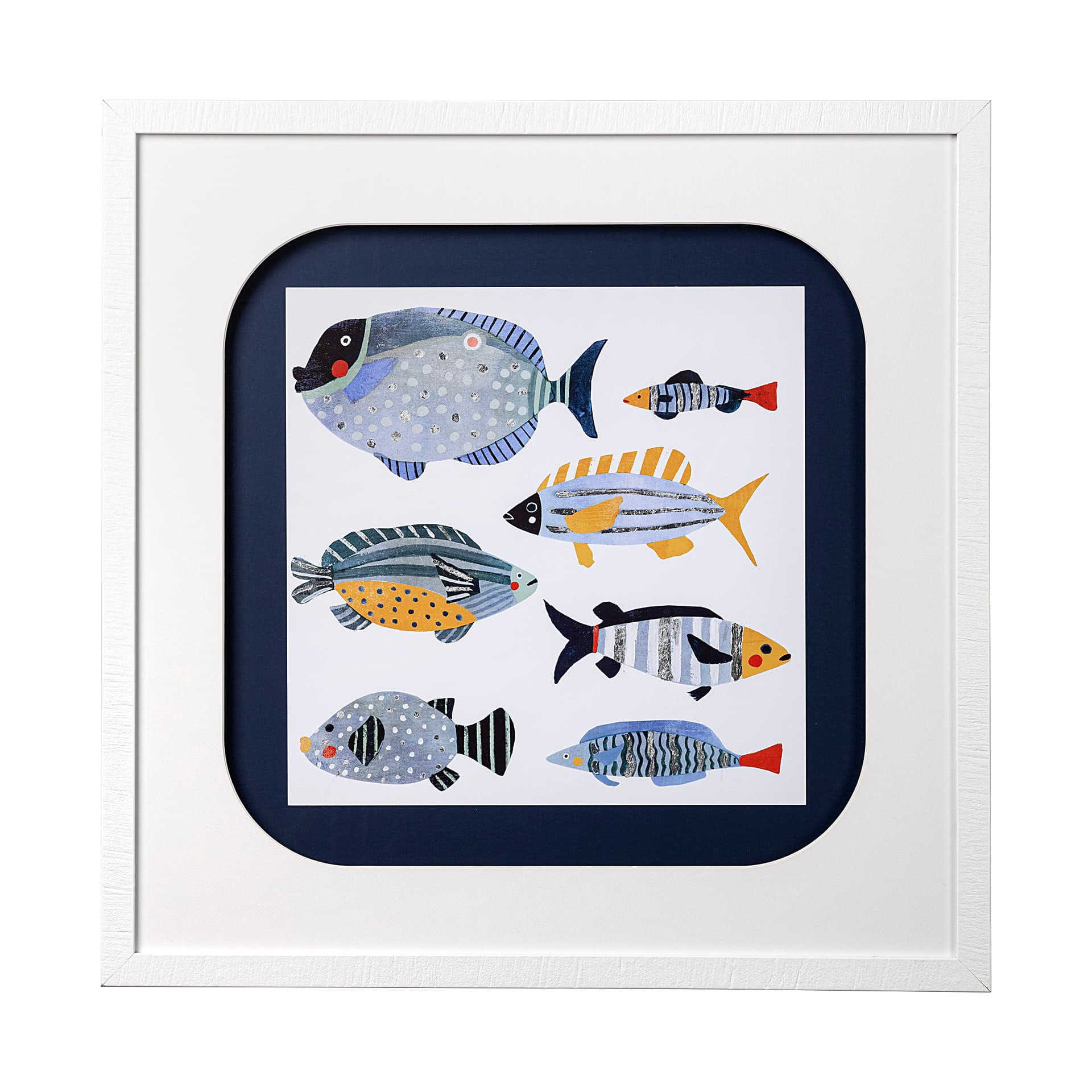 Patterned Fish I by Victoria Barnes a Hand Embellished Textured Framed Art Print Matted under Glass — product photograph