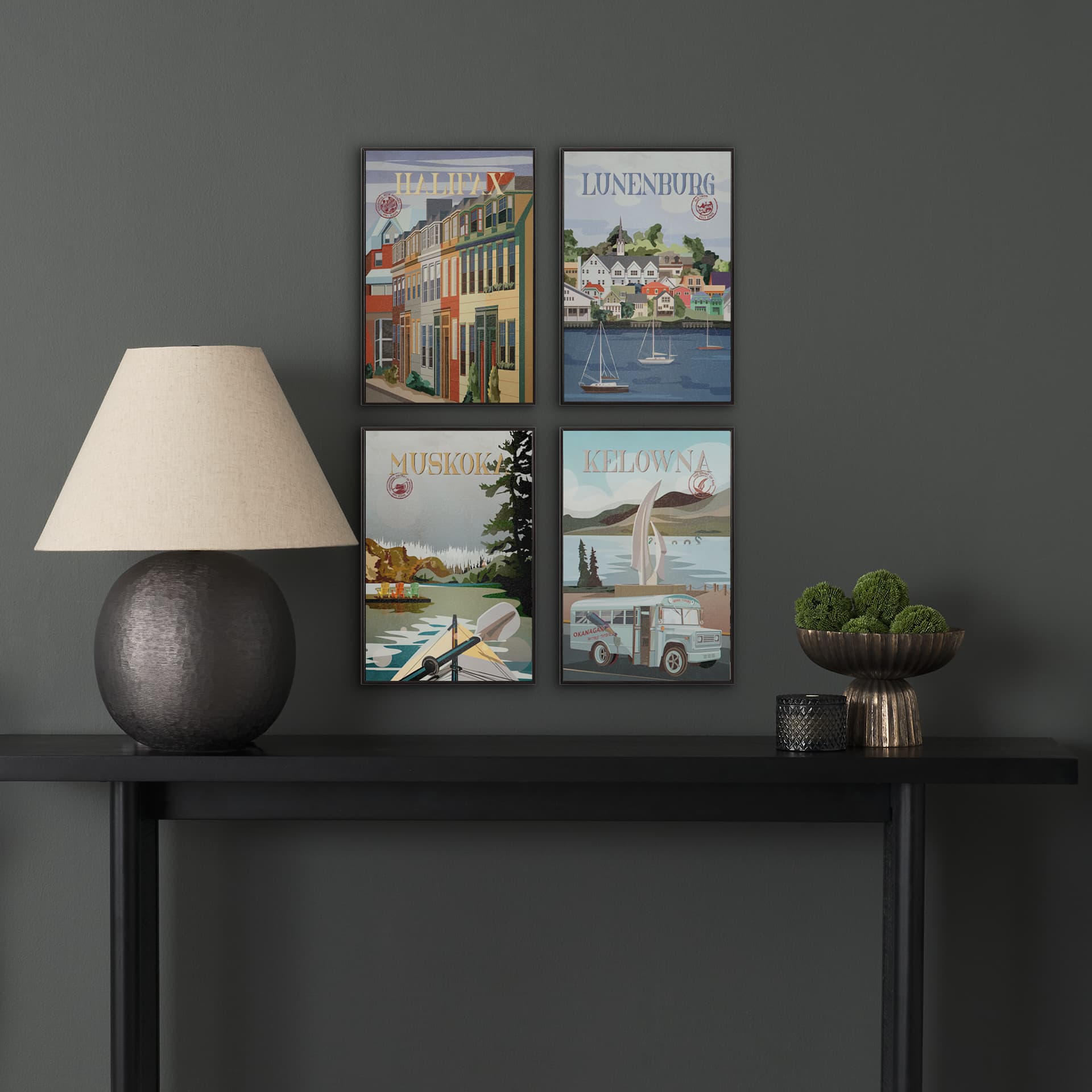 Halifax Go Canada (SM) by Mercana Studio a Hand Embellished Decograph Framed Art Print — in a styled room
