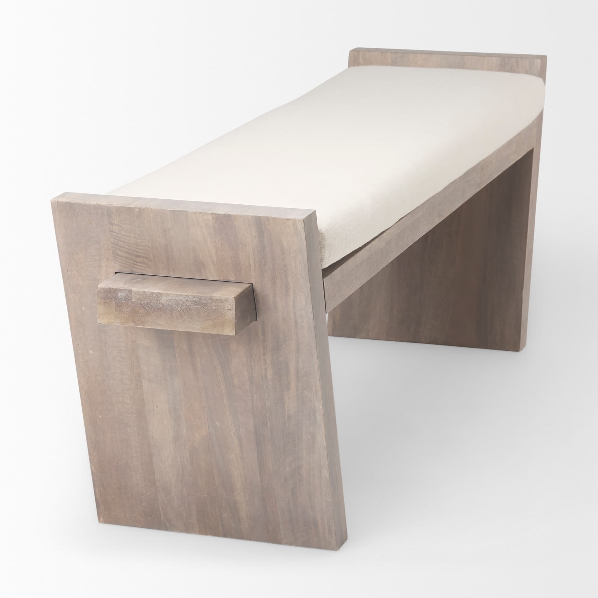 Elaine I 58L x 14.75W x 20H Brown Wood Upholstered Cream Seat Entryway Bench — product photograph