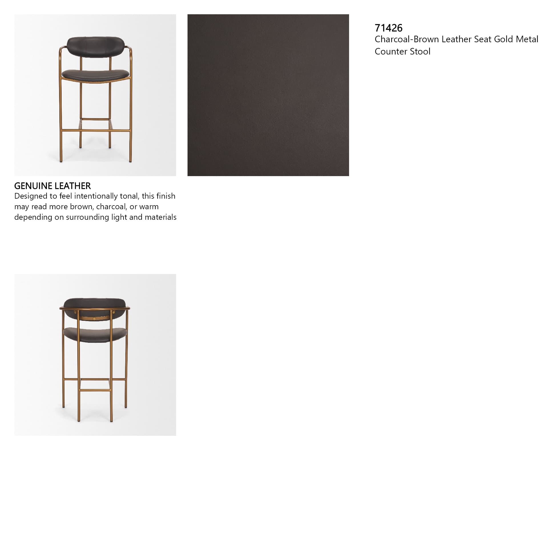 Parker Backless 36.5in Seat Counter Stool | Charcoal Brown Leather — product photograph