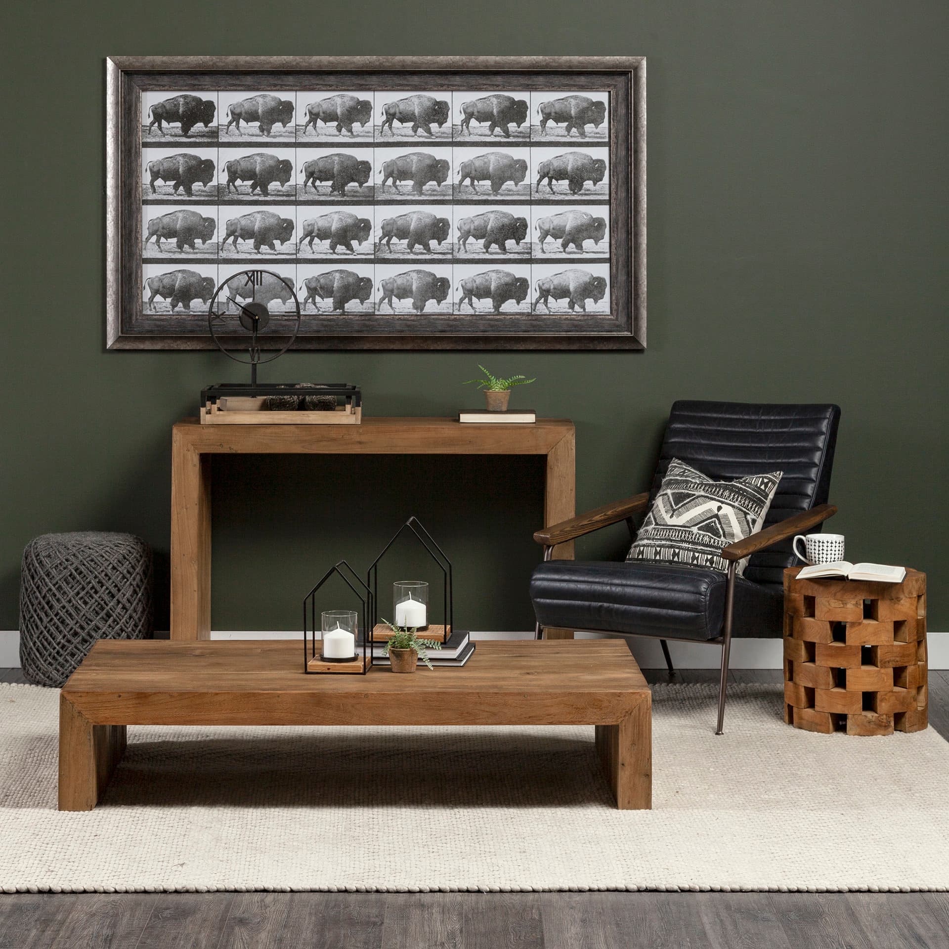 Oris Black Metal/Wood Open Frame Table Clock — in a styled room