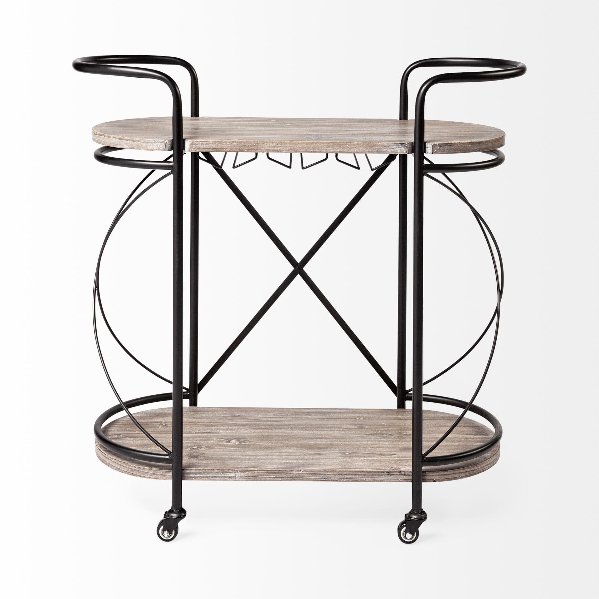 Marlon Black Metal Frame Two Tier Shelves w/Stemware holder Bar Cart — product photograph