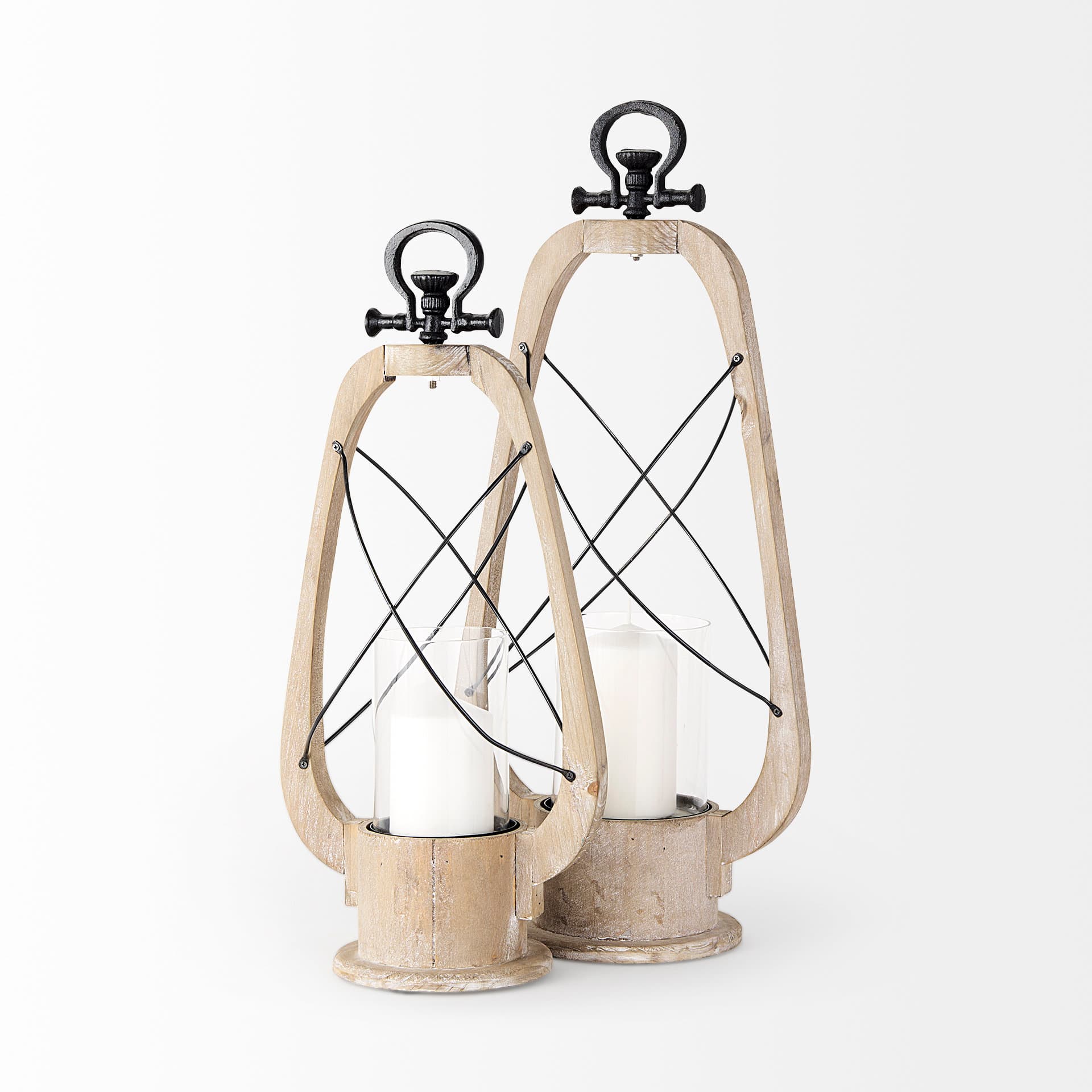 Zain I Small Brown Wooden Vintage Inspired Candle Holder Lantern — product photograph