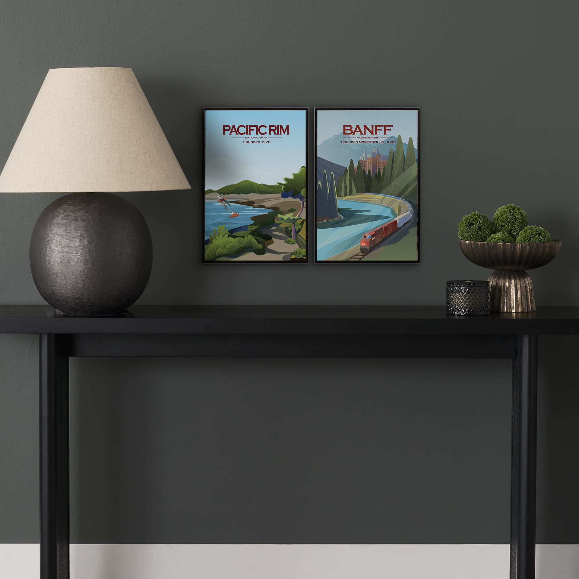 Banff Go Canada (SM) by Mercana Studio a Hand Embellished Decograph Framed Art Print — in a styled room