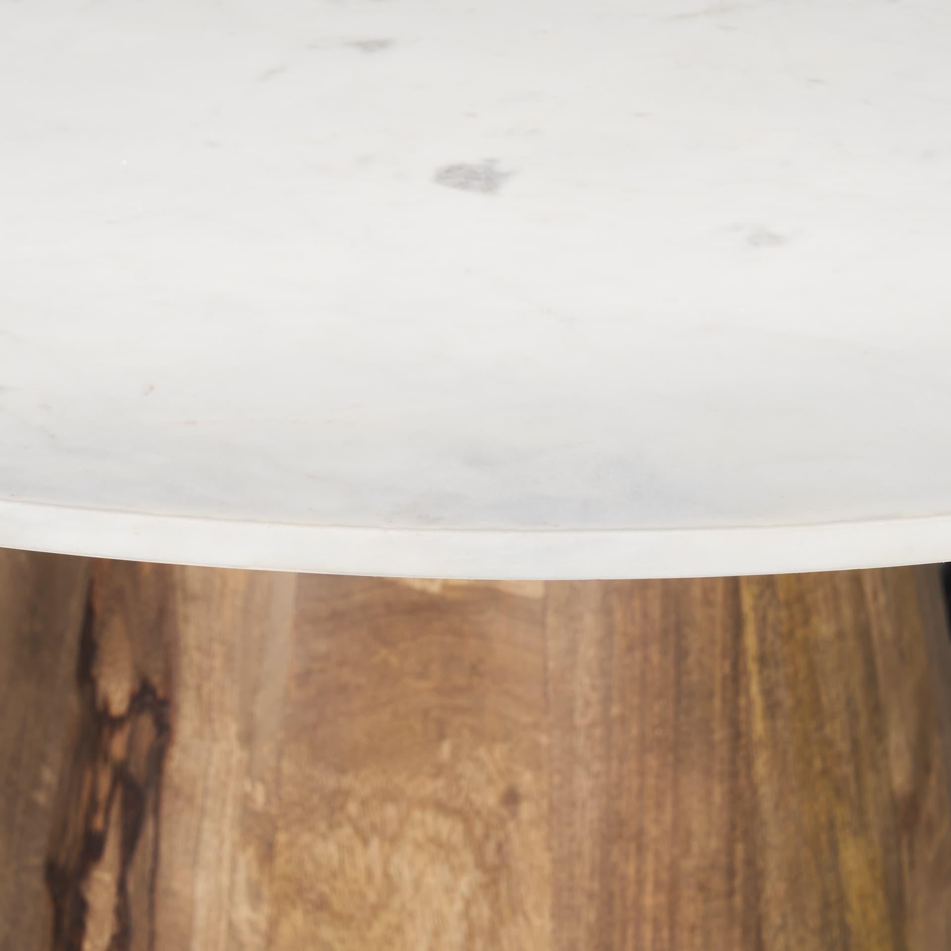 Allyson 42" Round Pedestal Dining Table | Banswara White Marble & Brown Wood | Seats 4 — product photograph