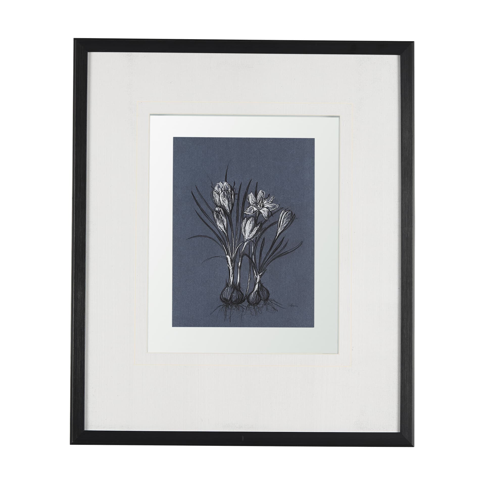 Botanical sketches V (Blue) by Mercana Studio Hand Embellished Framed Art Print Matted under Glass — product photograph