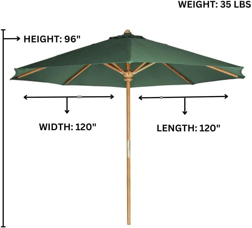 10-ft Teak Market Umbrella with Green Canopy TU90-G — product photograph