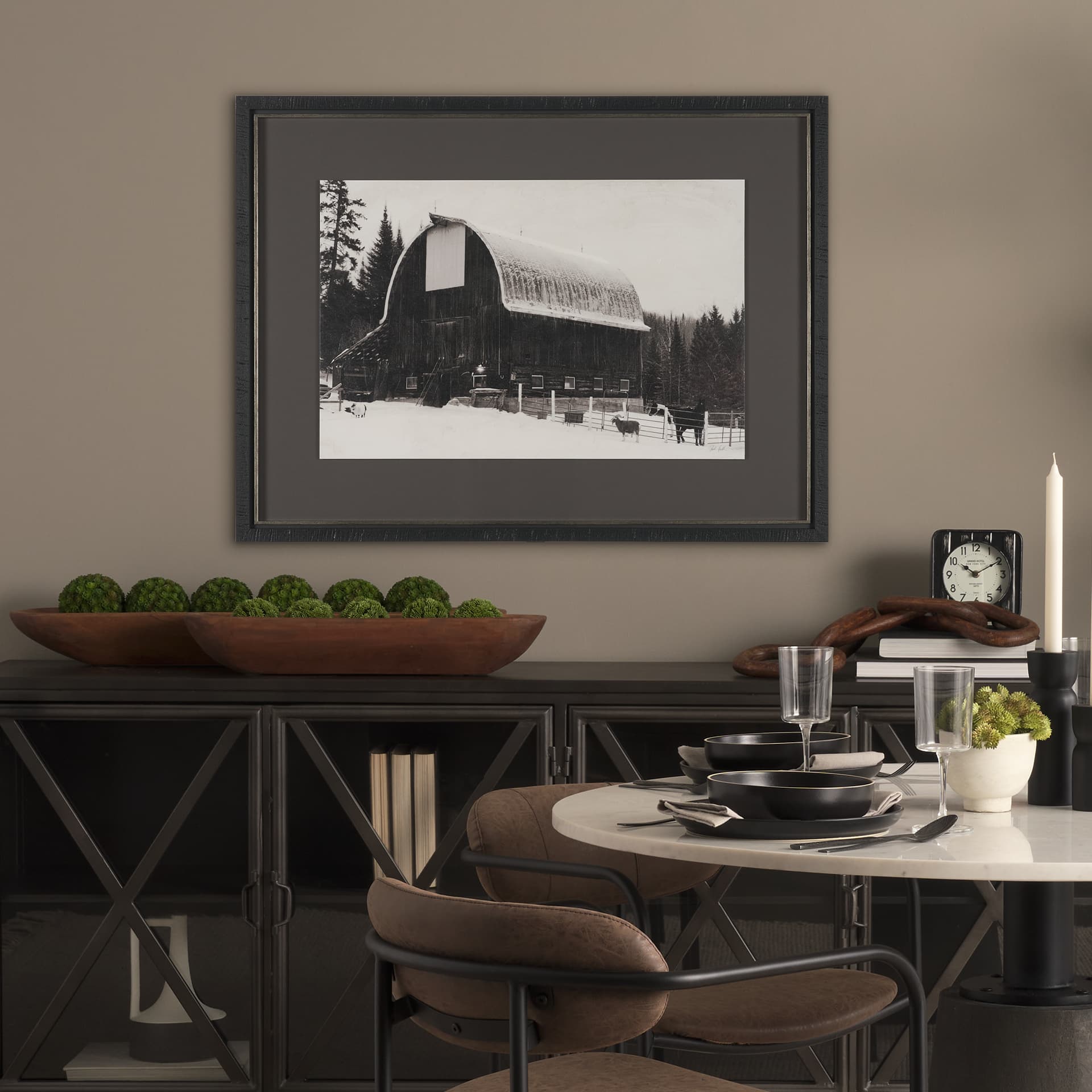 The Farm by Deborah Revell Hand Embelished Textured Framed Art Print Matted under Glass — in a styled room