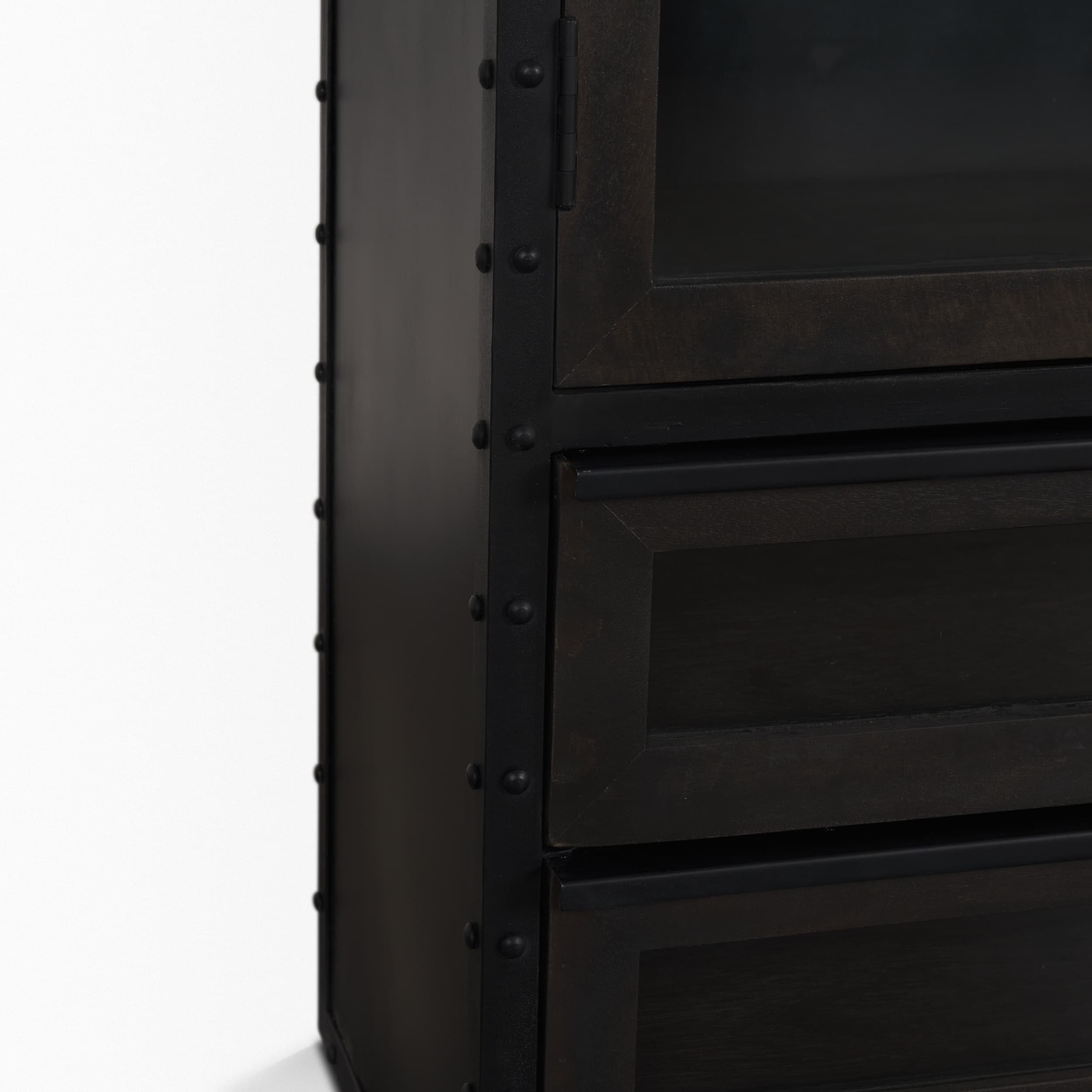 Gehry 72.3" H Dark Brown Metal Brown Wood and Glass Door Display Cabinet — product photograph