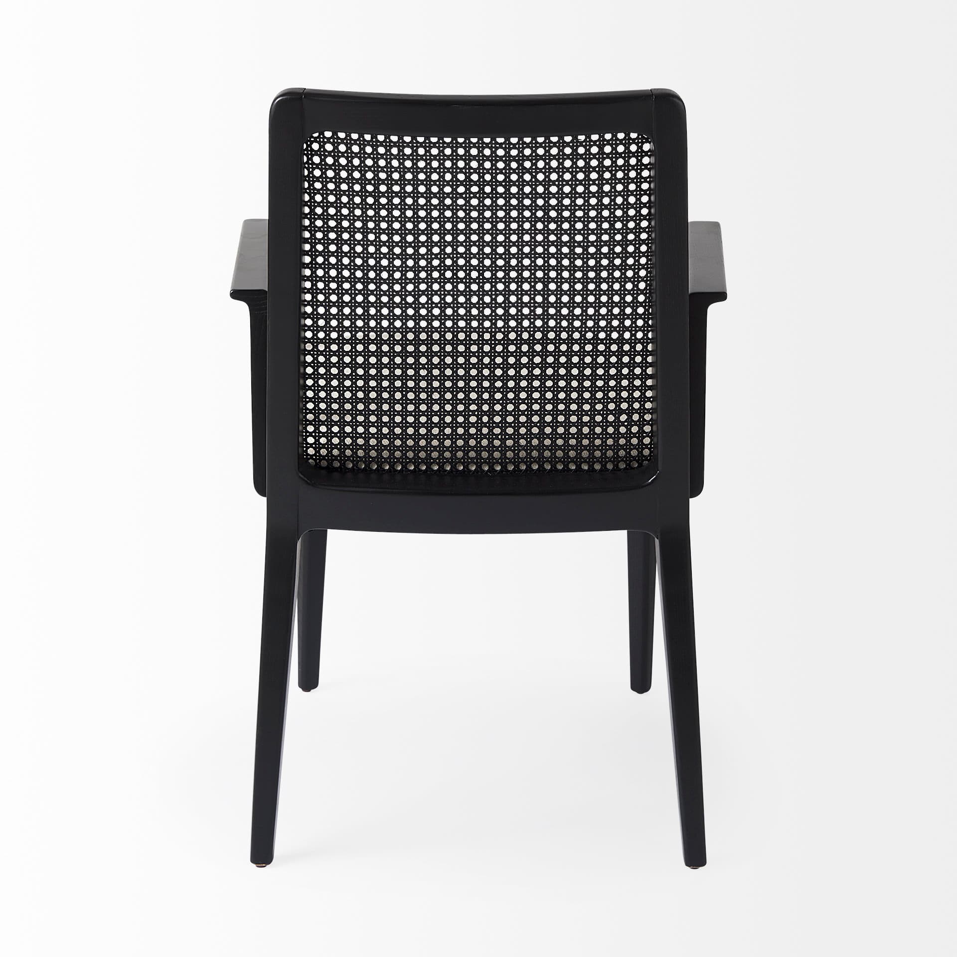 Clara Cane Back Dining Arm Chair | Cream Fabric w/ Black Wood — product photograph