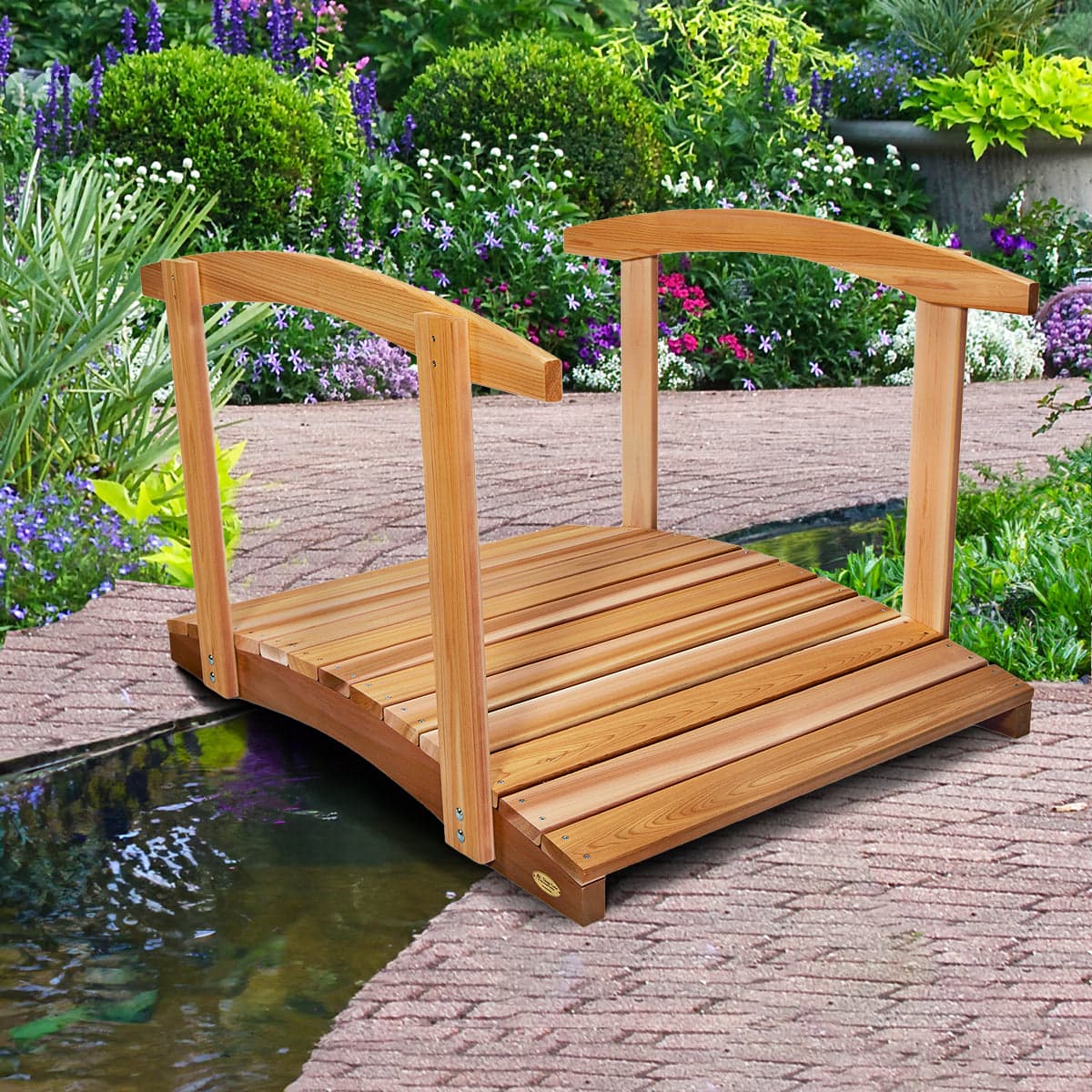 4-Ft Cedar Garden Bridge with Side Rails — product photograph