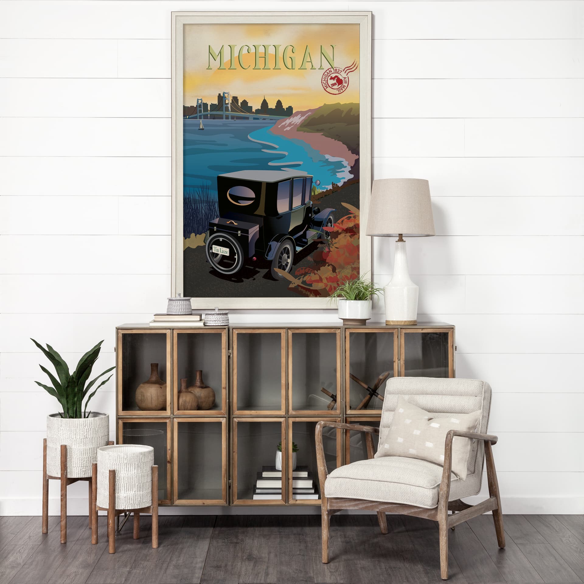 Michigan Go USA (XL) by Mercana Studio a Hand Embellished Decograph Framed Art Print under Glass — in a styled room