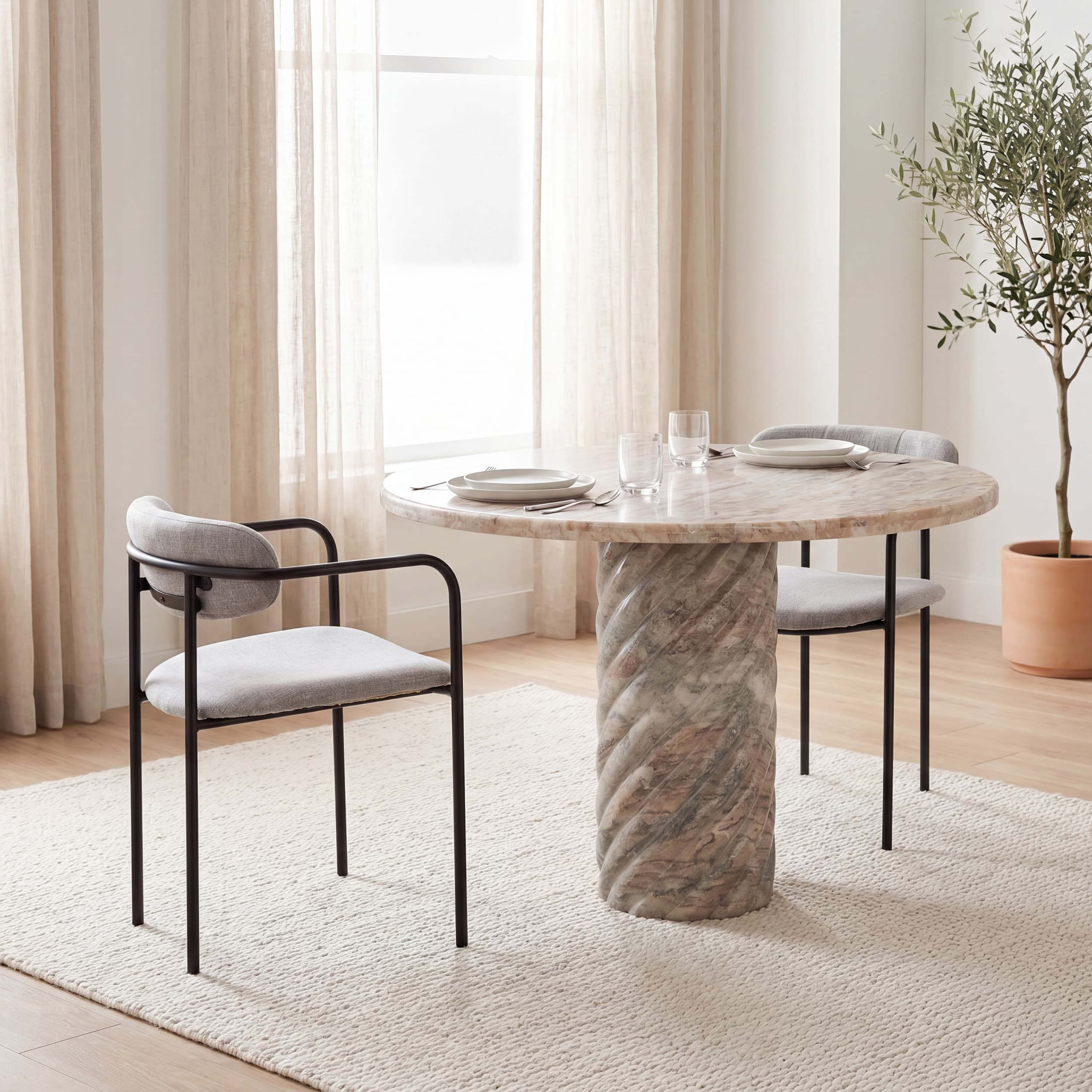 Parker Curved Back Dining Arm Chair | Gray Fabric w/ Black Metal — product photograph