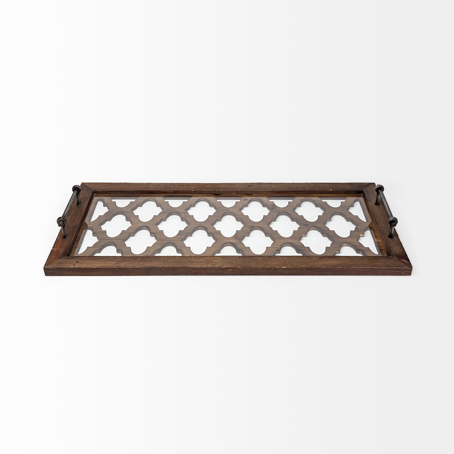 Stotonic 35L x 16W Brown Wood W Glass Top Rectangular Serving Tray — product photograph