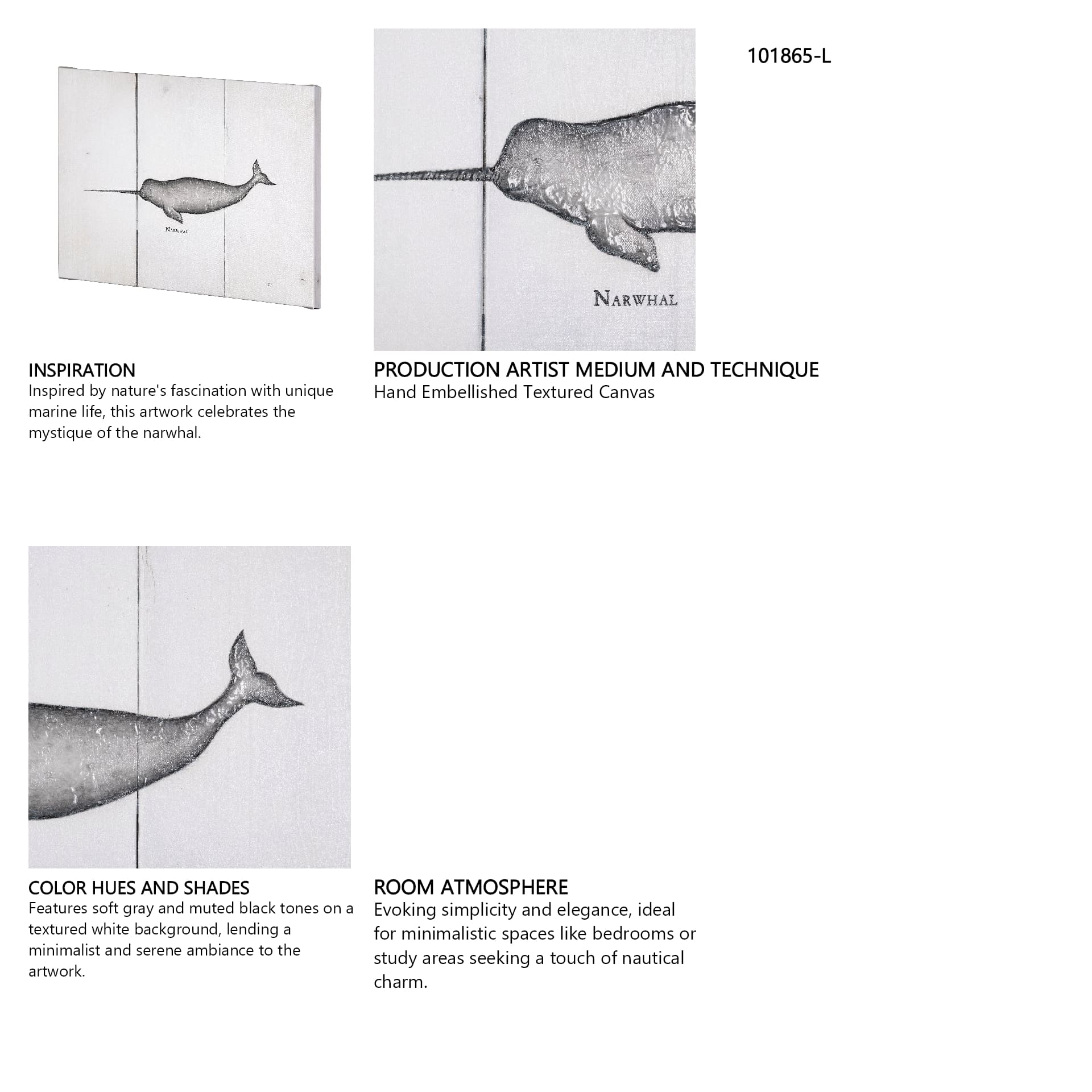 Narwhal by Mercana Studio a Hand Embellished Textured Canvas — in a styled room