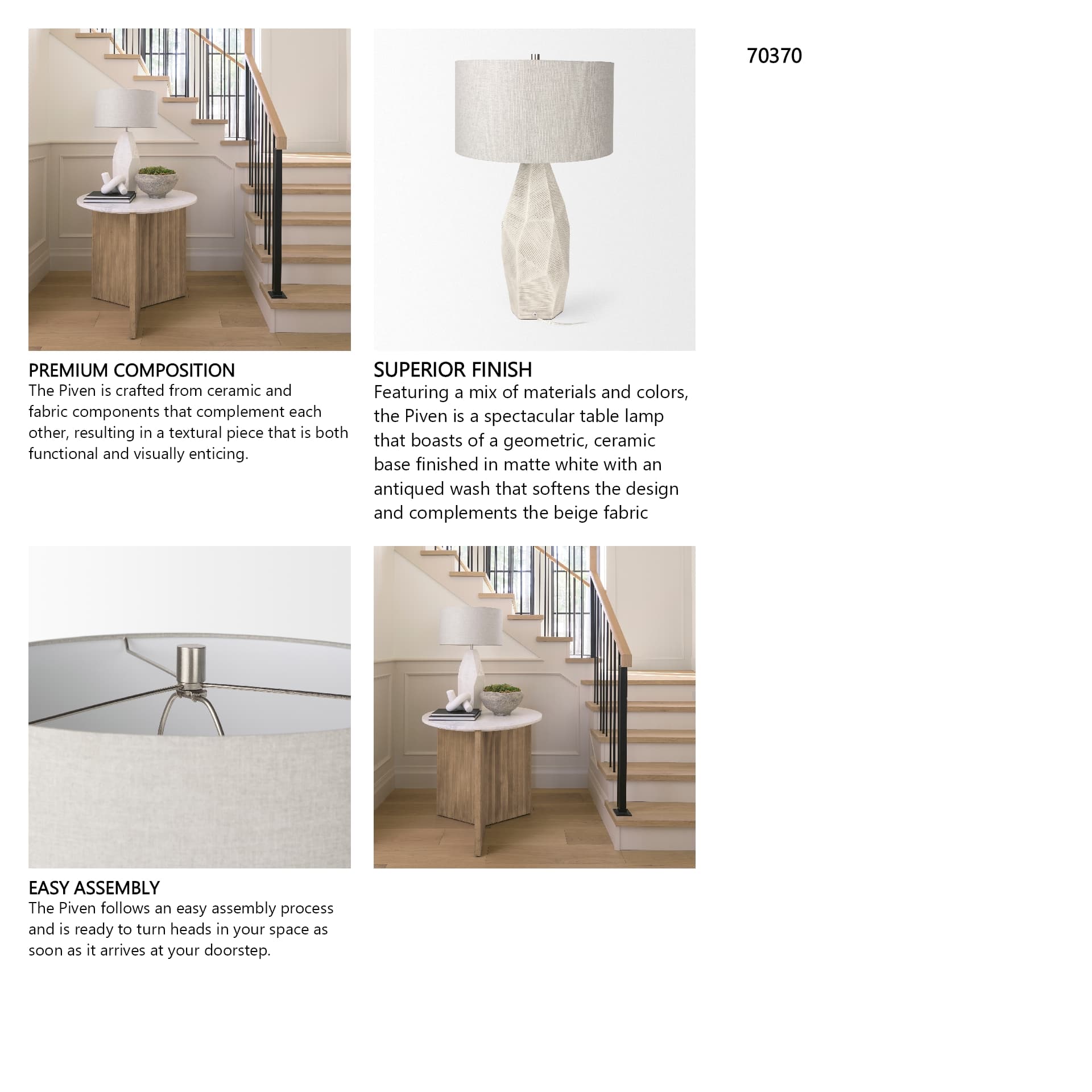 Piven White w/Antiqued Wash Textured Ceramic Table Lamp — in a styled room