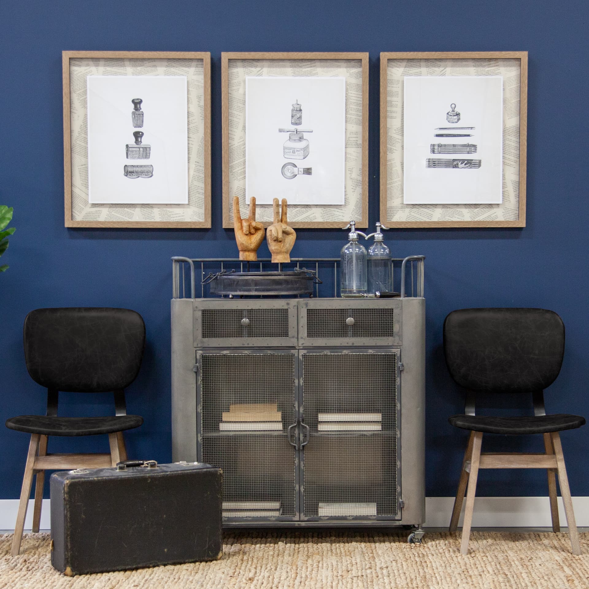 Haden Open Back Dining Side Chair | Black Faux Leather w/ Iron — product photograph