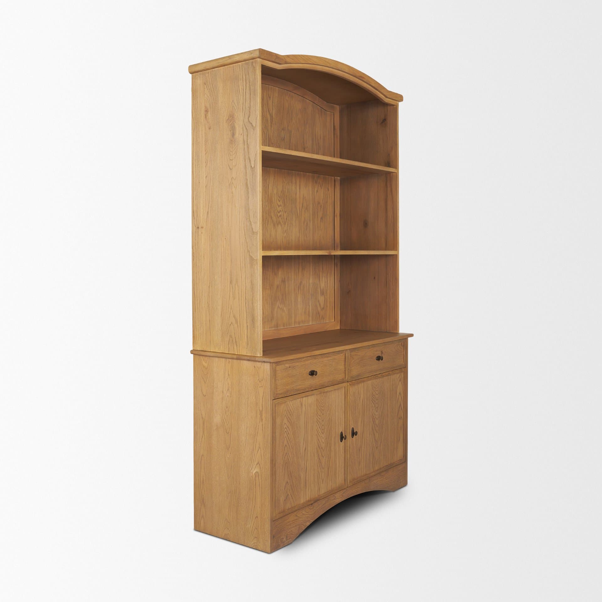 Carrington 85" Sideboard & Hutch | Brown Oak Wood w/ Brass Hardware — product photograph