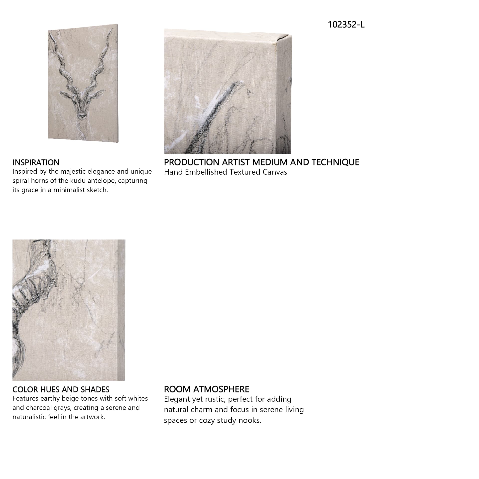 Sketch of animal III (Antelope) by Mercana Studio a Hand Embellished Textured Canvas — in a styled room