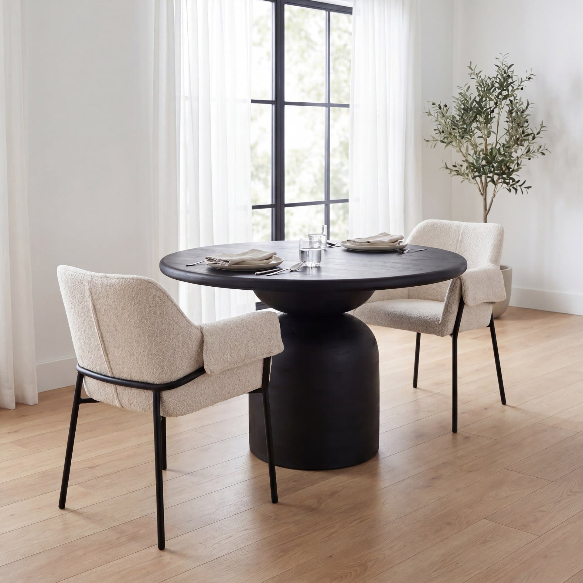 Brently Curved Back Dining Arm Chair | Cream Boucle w/ Metal — product photograph
