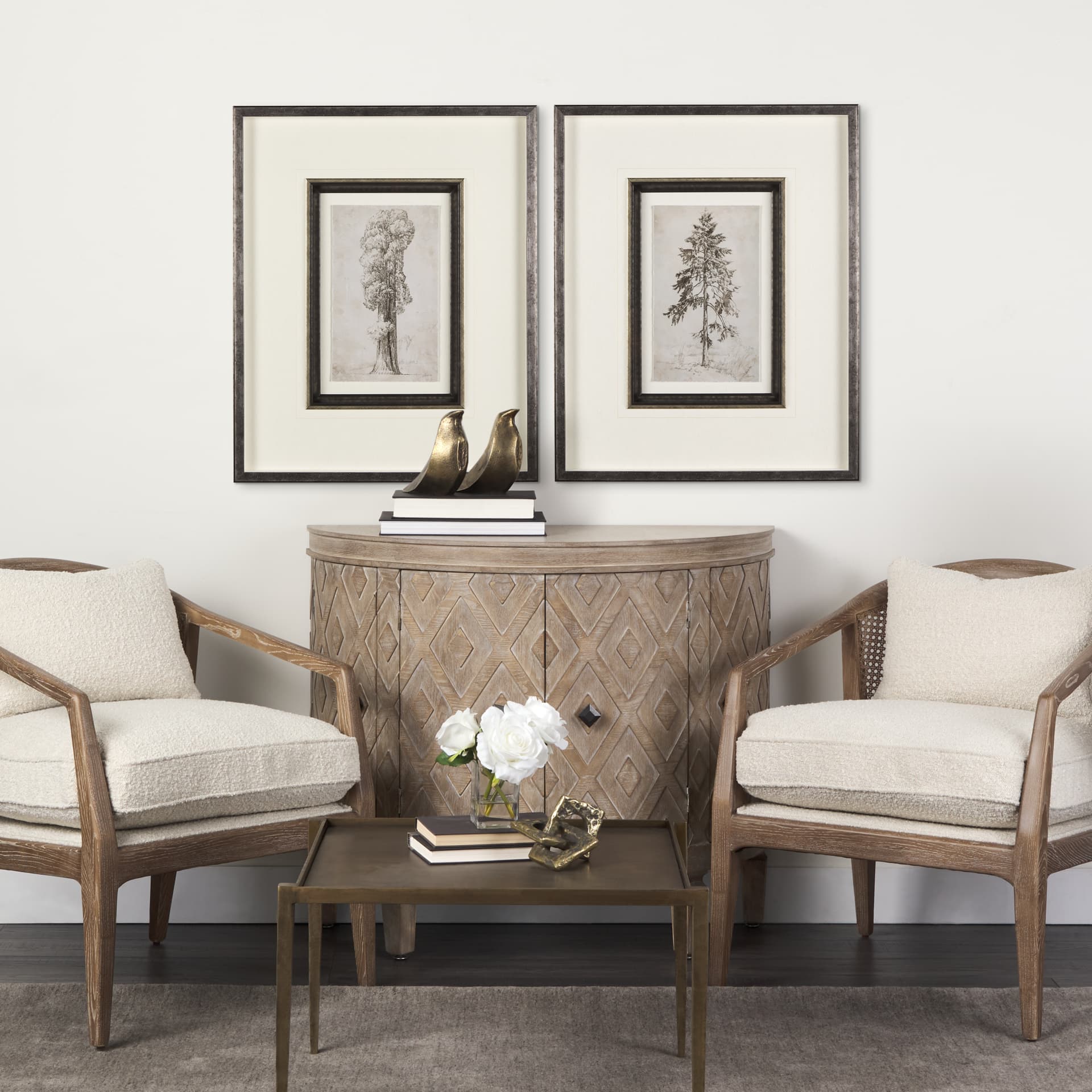Westcoast Tree Drawing II by Mercana Studio Hand Embellished Framed Art Print Matted under Glass — in a styled room