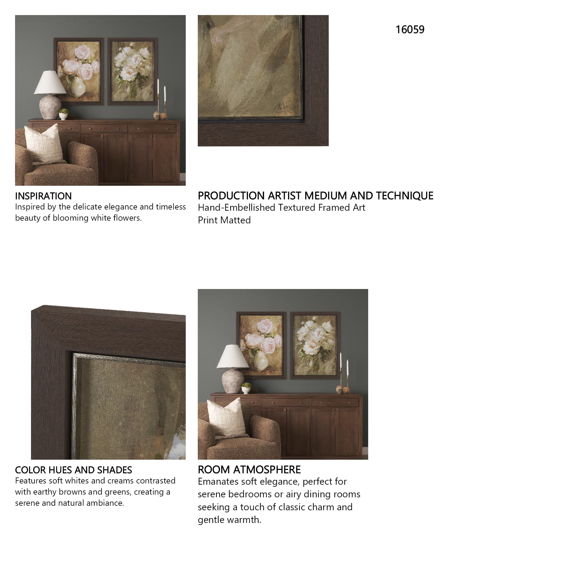 Exquisite Bloom by Mercana Studio Hand-Embellished Textured Framed Artwork Matted — in a styled room