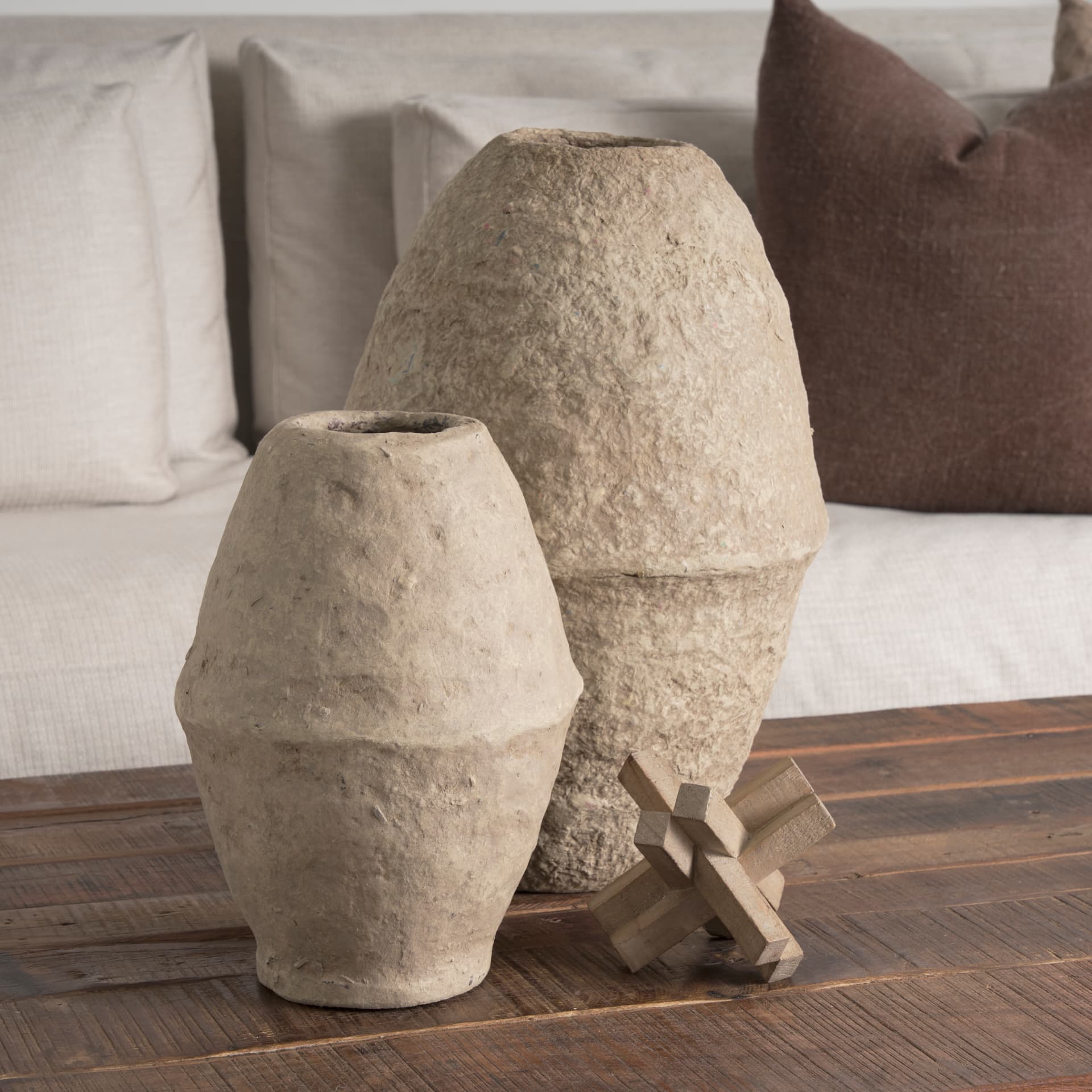Rundal Large Beige Paper Mache Vase — product photograph