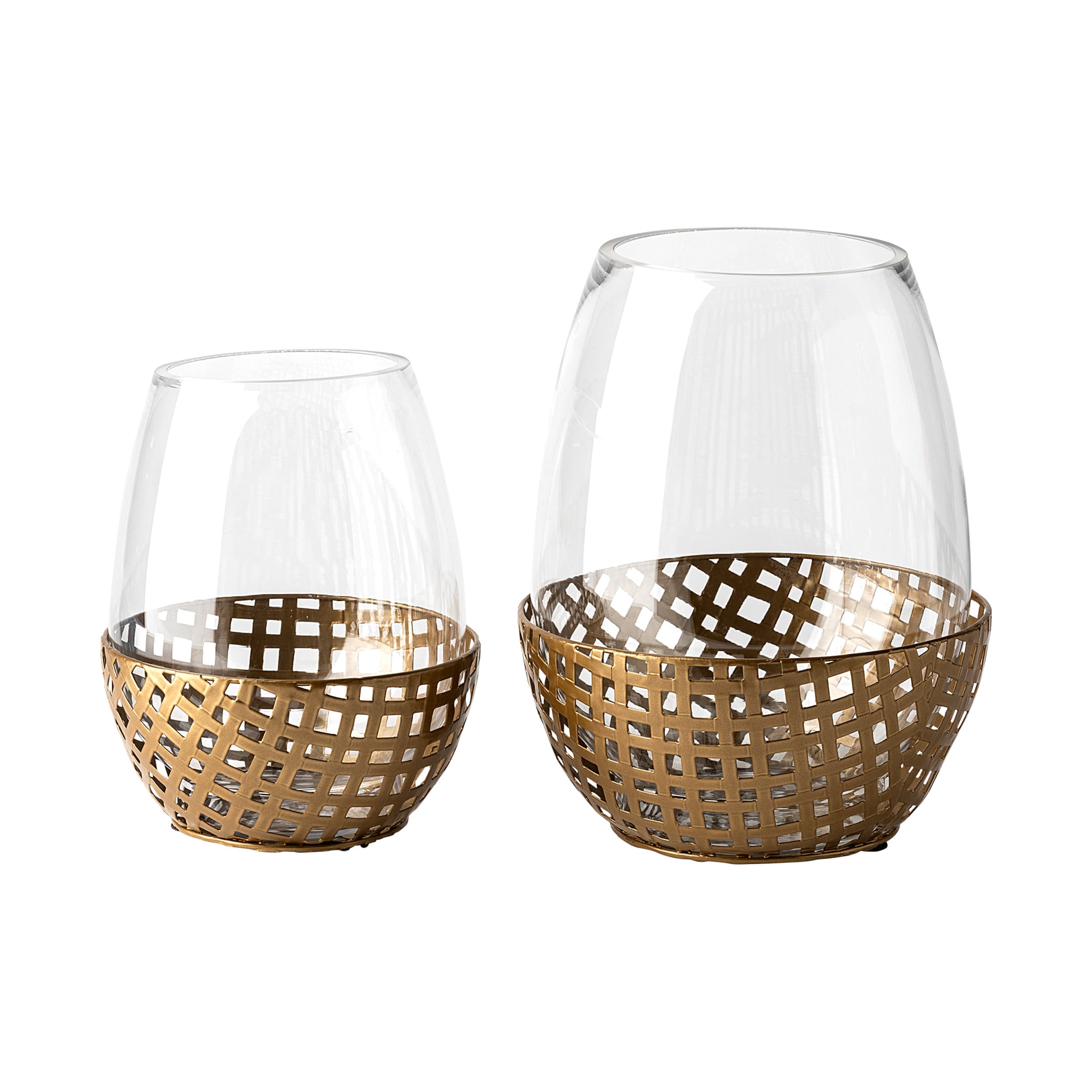 Reena II Large Gold Woven Metal Base Table Candle Holder — product photograph