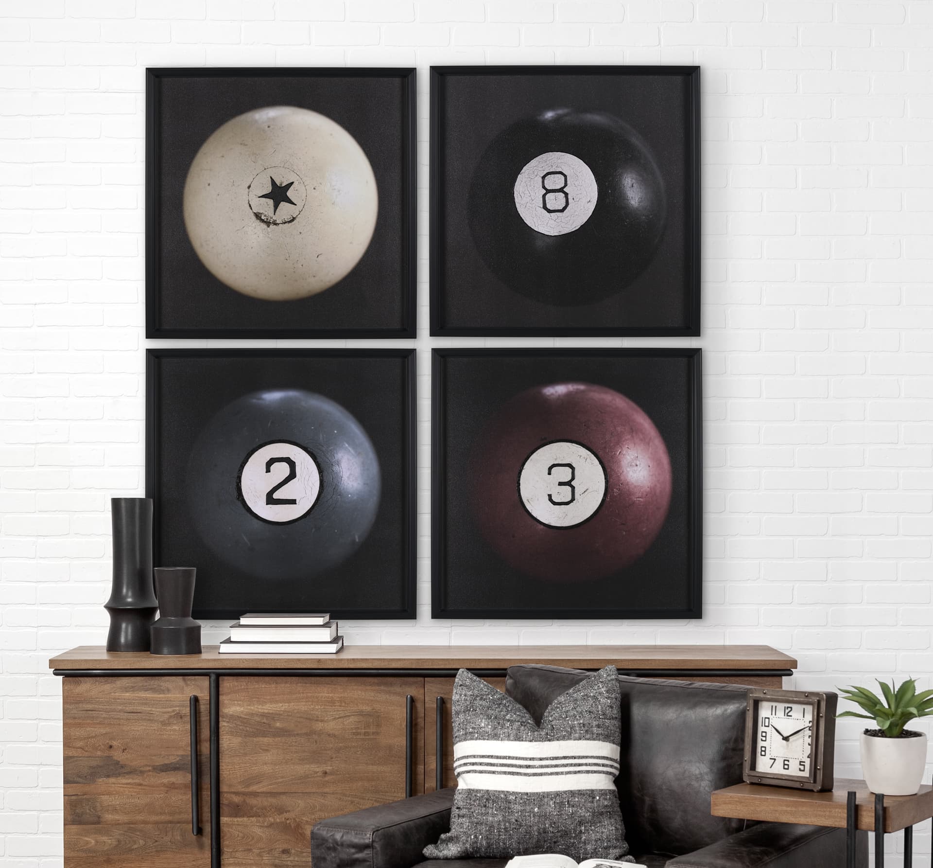 Billiard V 8 Ball by Chris Dunker a Hand Embellished Framed Art Decograph Print — in a styled room