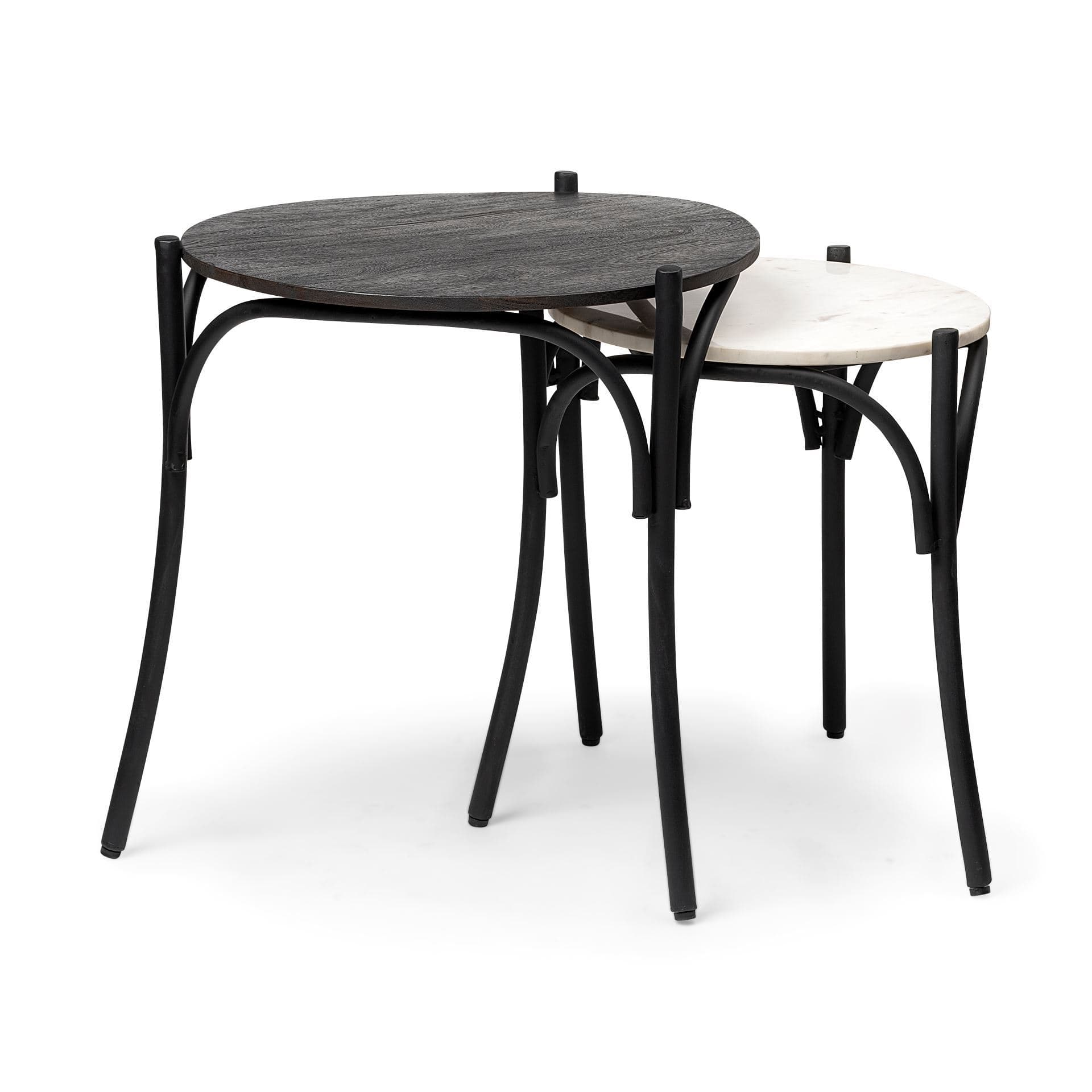 Etienne VII 24" Set of Two Round Top Black Wood and Marble Top Nesting Table — product photograph