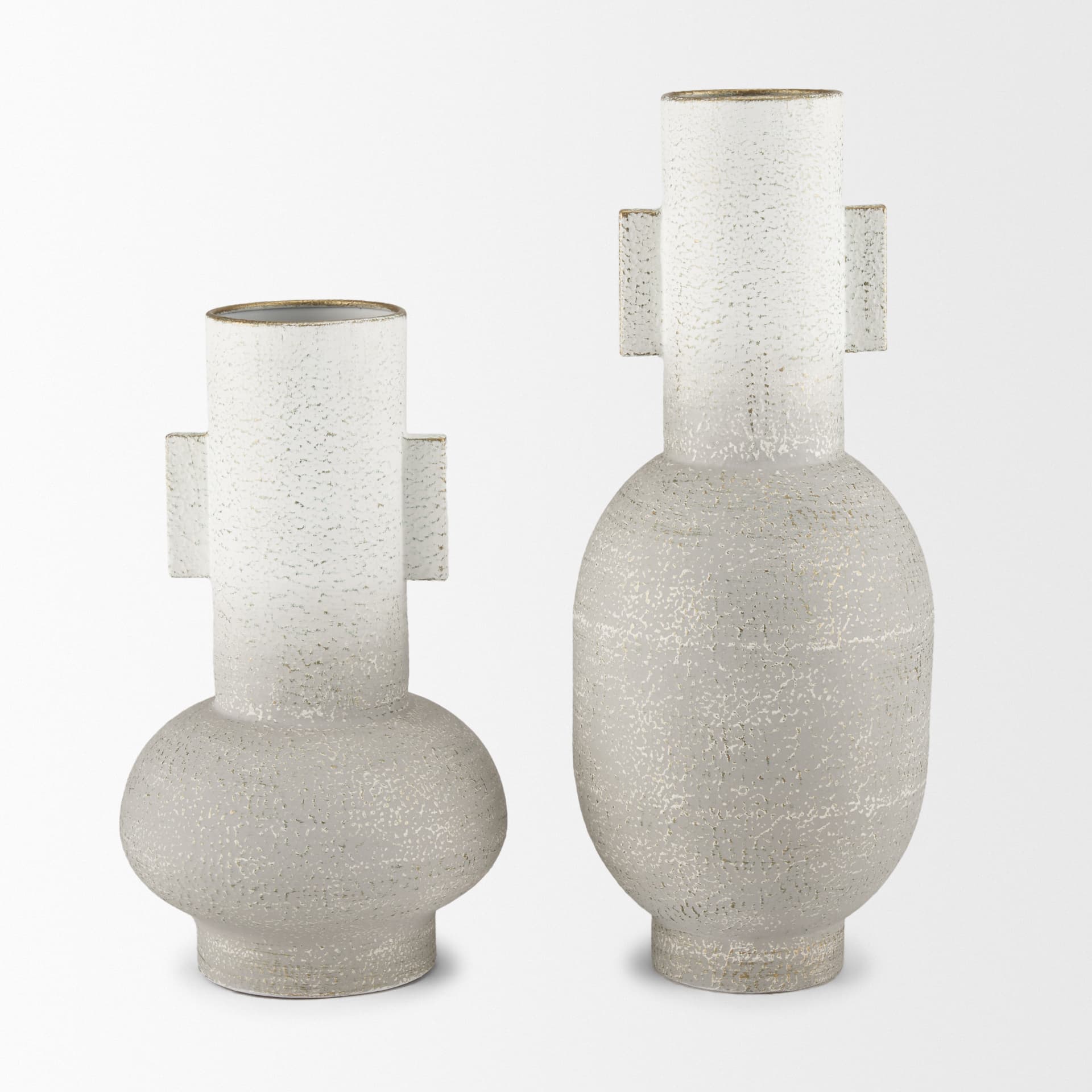 Torres Tall Textured Off White w/ Gold Metal Vase — product photograph