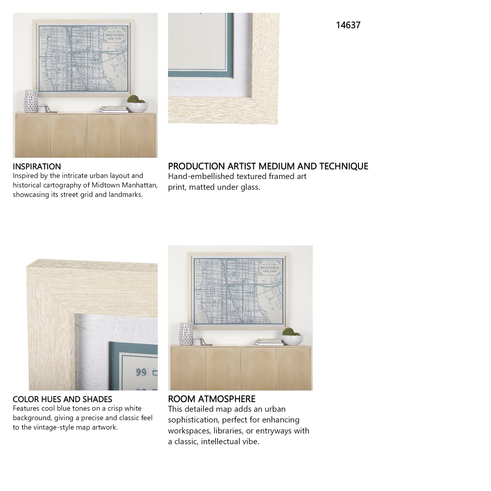 Manhattan Map I by Mercana Studio a Hand Embellished Textured Framed Art Print Matted under Glass — in a styled room