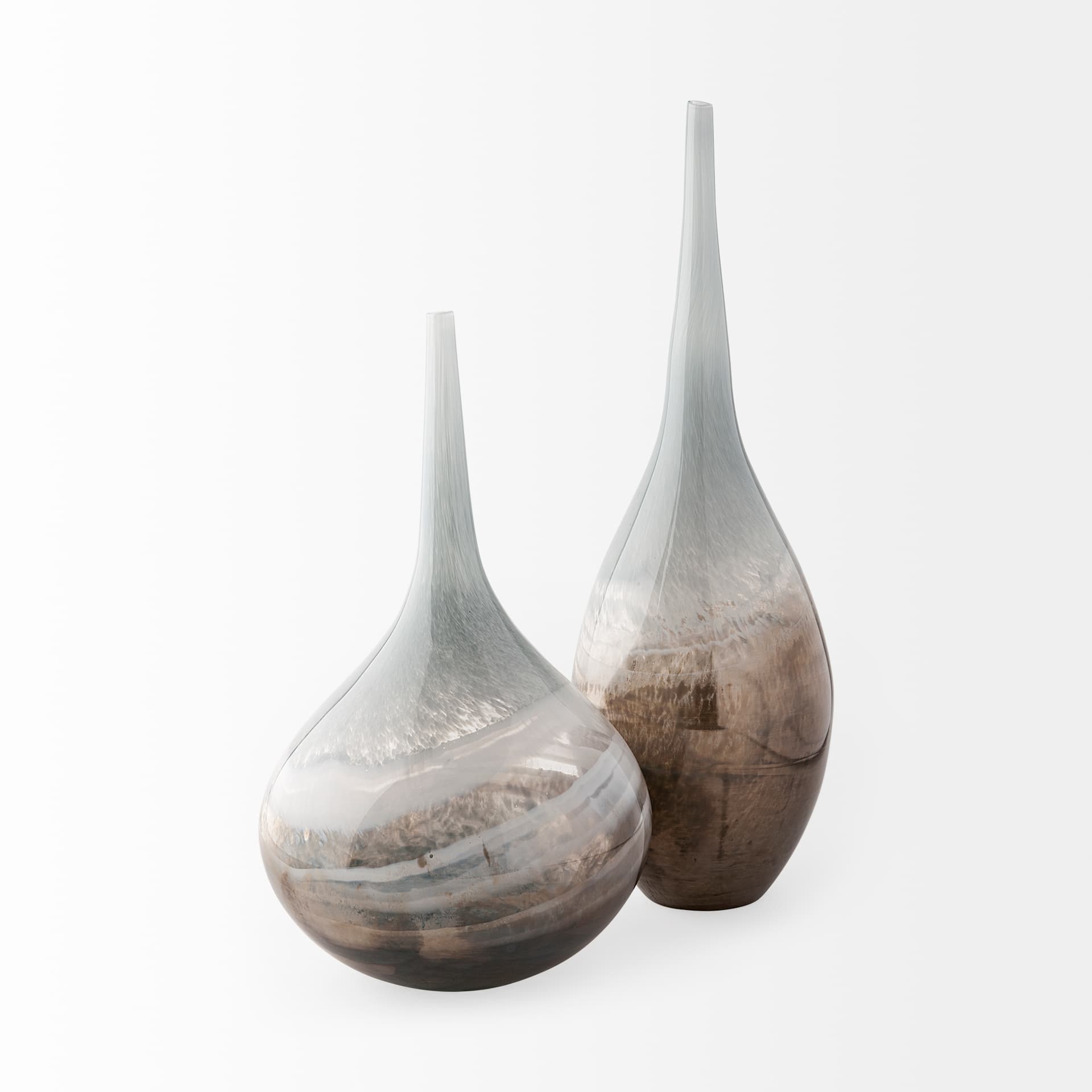 Erie II Tall Two Toned Sky Blue Dark Brown Blown Glass Vase — product photograph