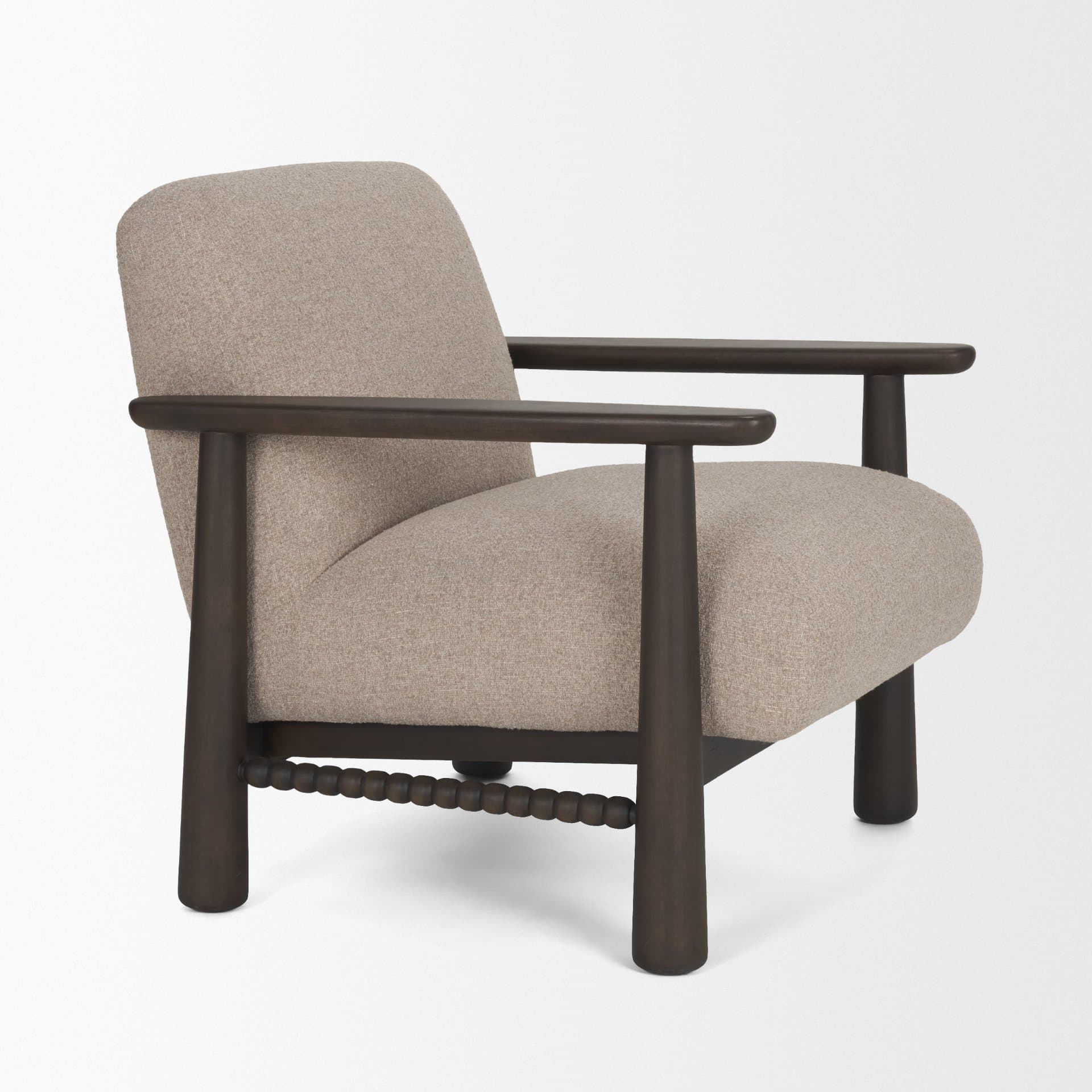 Willmar Textured Mushroom Gray Fabric Espresso Brown Wood Accent Lounge Chair — product photograph