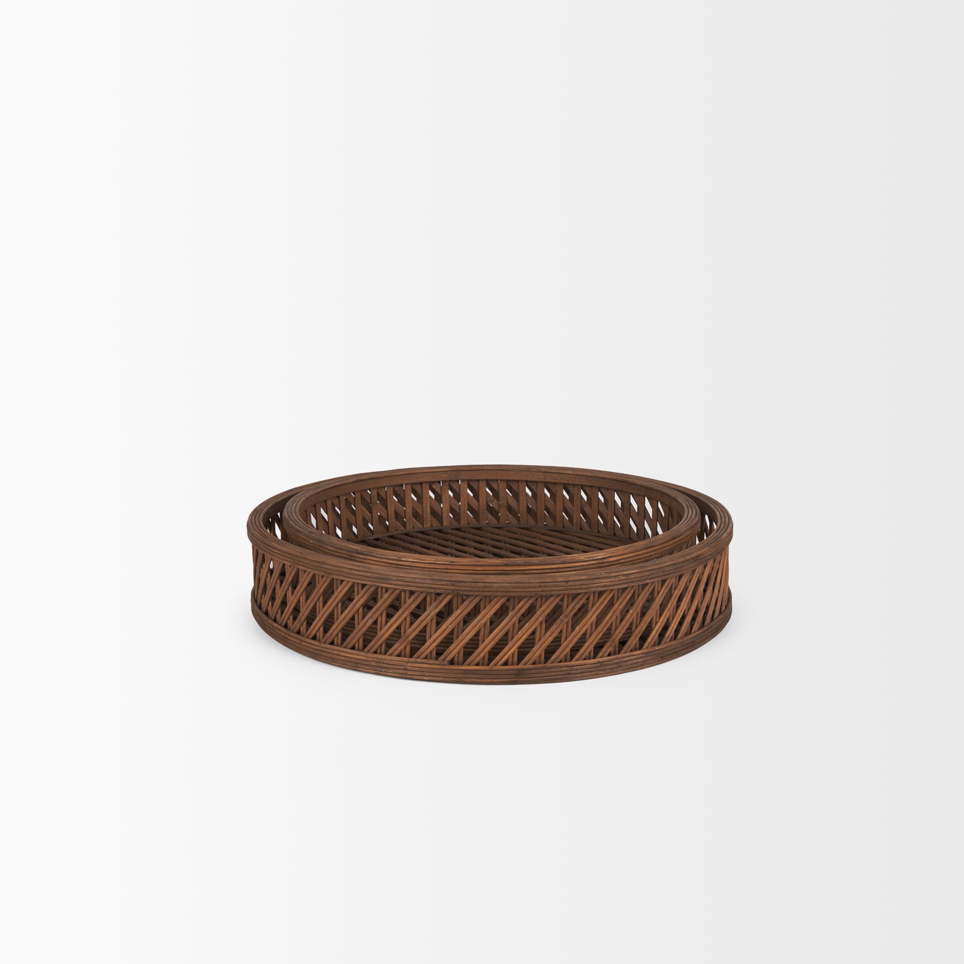 Thala Medium Brown Round Wicker Tray (Set of 2) — product photograph