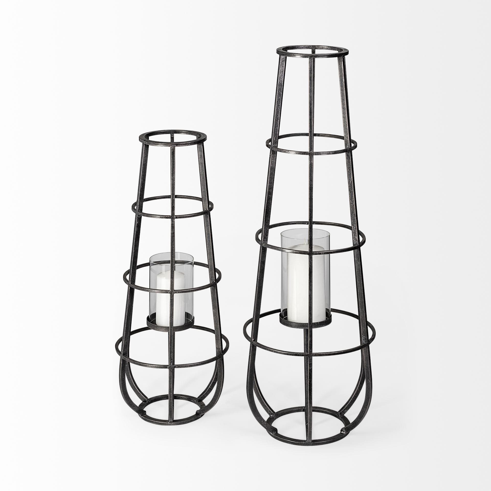 Bella Small Black Metal Cylindrical Cage Candle Holder Lantern — product photograph