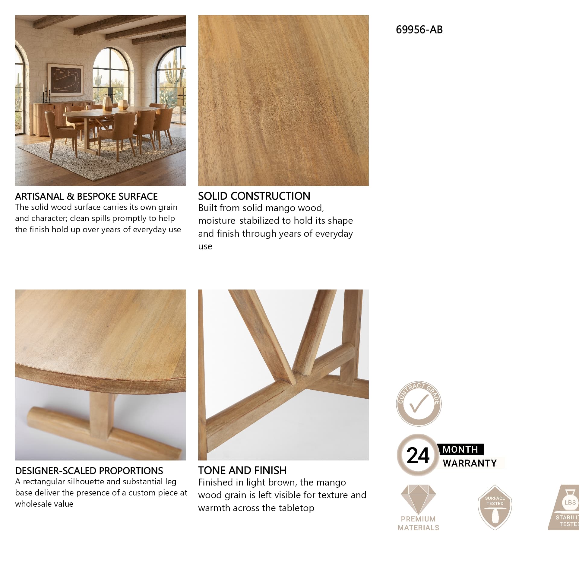 Viktor 94"L x 42"W Dining Table | Modern | Light Brown Wood | Seats 4 — product photograph