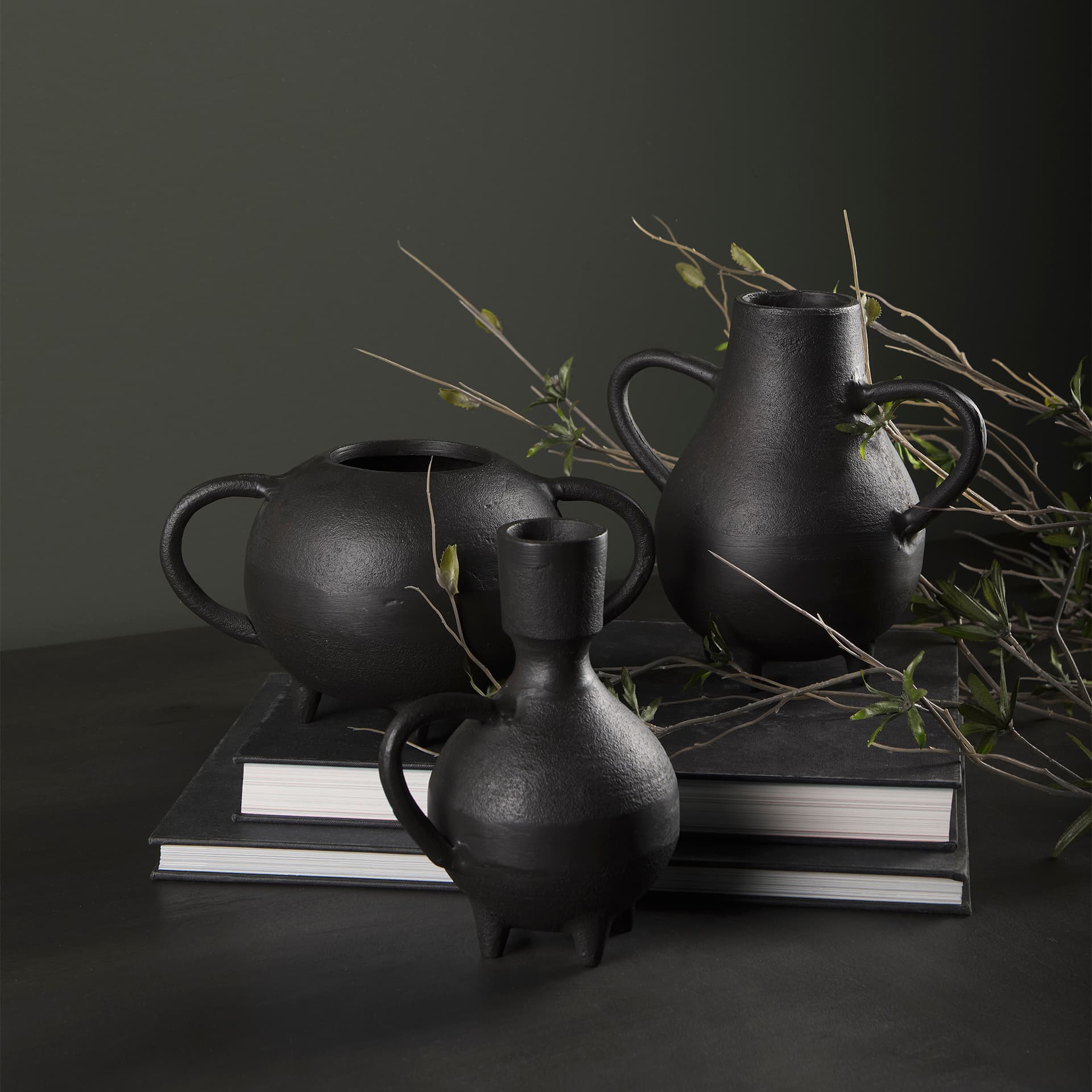 Cyrus Black Two handled Vase Decorative Object — product photograph