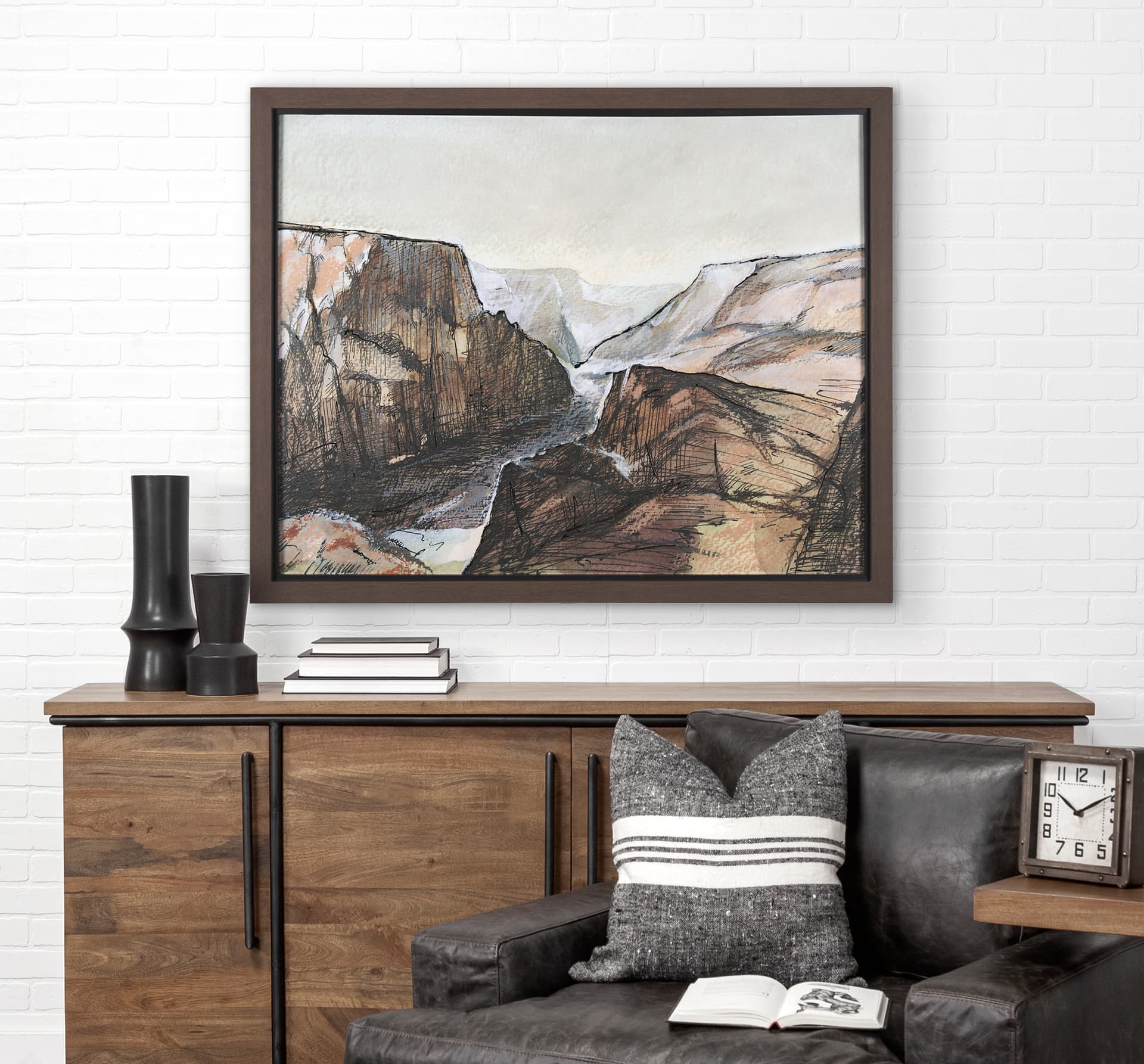 Canyon View by Mercana Studio a Hand Embellished Textured Framed Art Print Matted under Glass — in a styled room