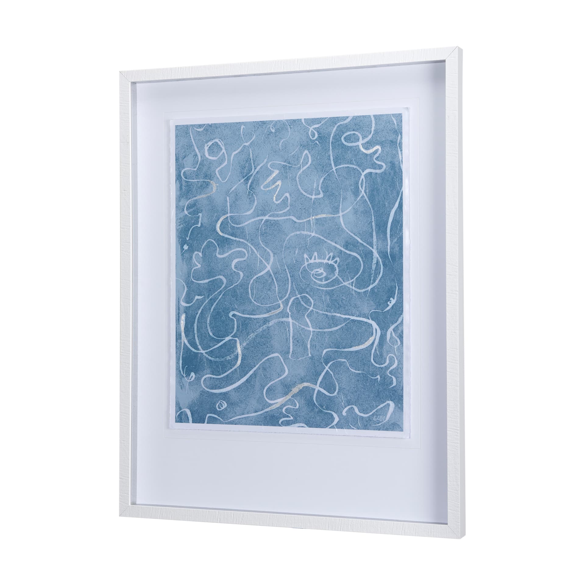 Thread Blue II by Mercana Studio a Hand Embellished Textured Framed Art Print Matted under Glass — product photograph