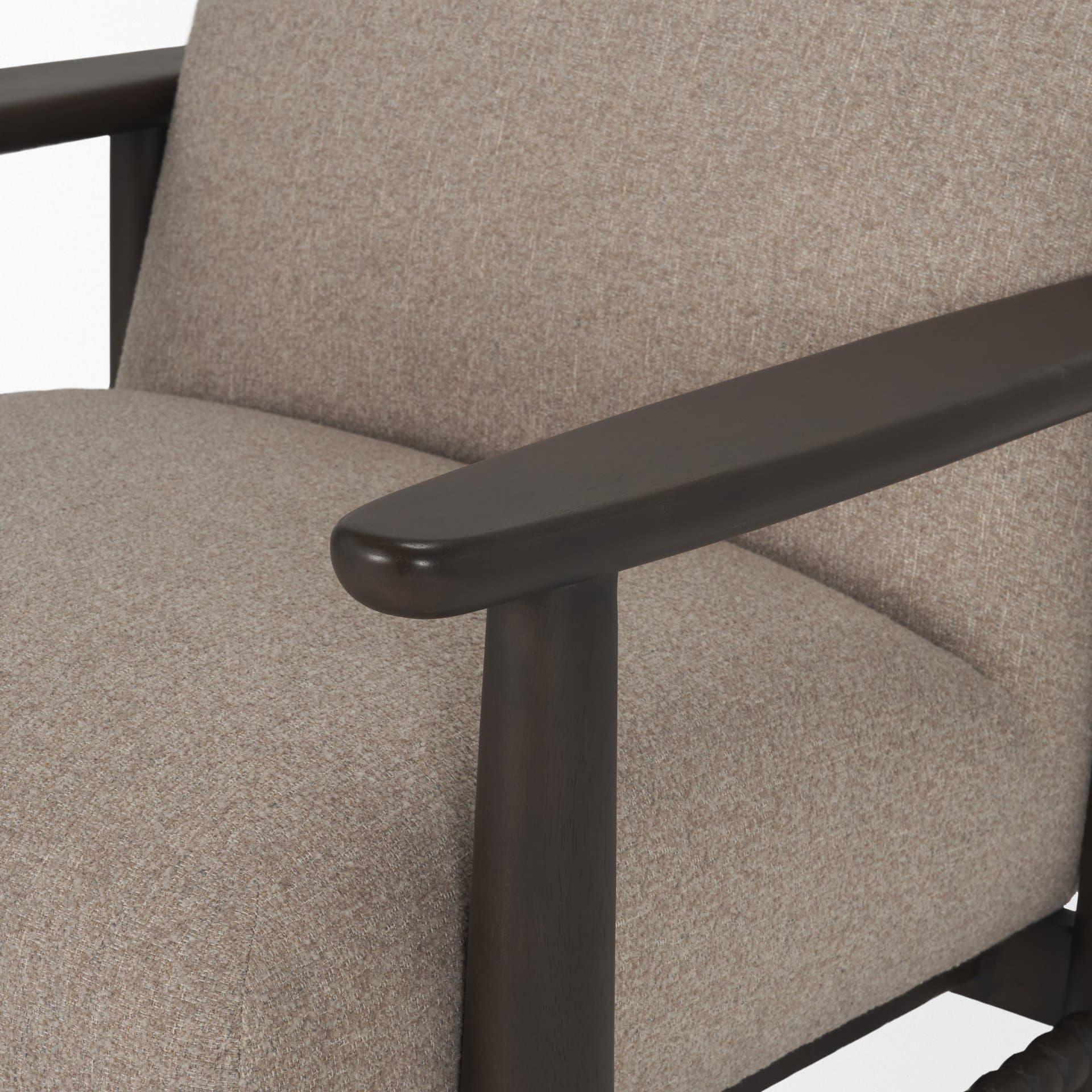 Willmar Textured Mushroom Gray Fabric Espresso Brown Wood Accent Lounge Chair — product photograph
